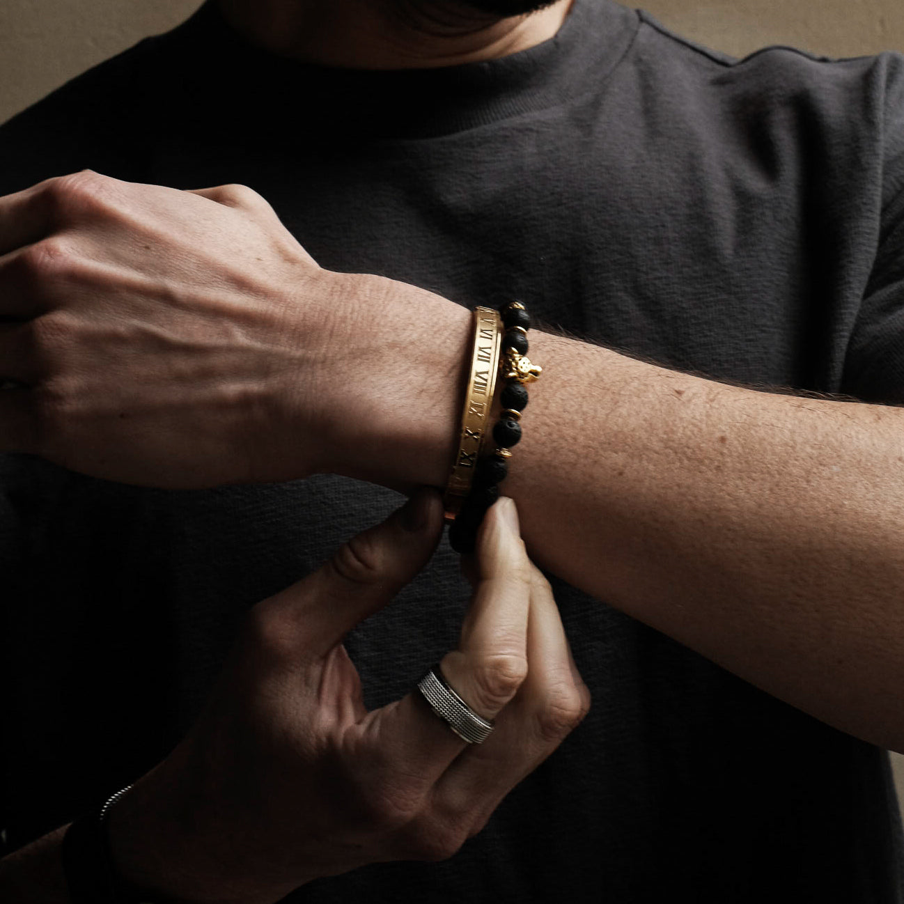 Gold Roman Stainless Steel Bangle Bracelet