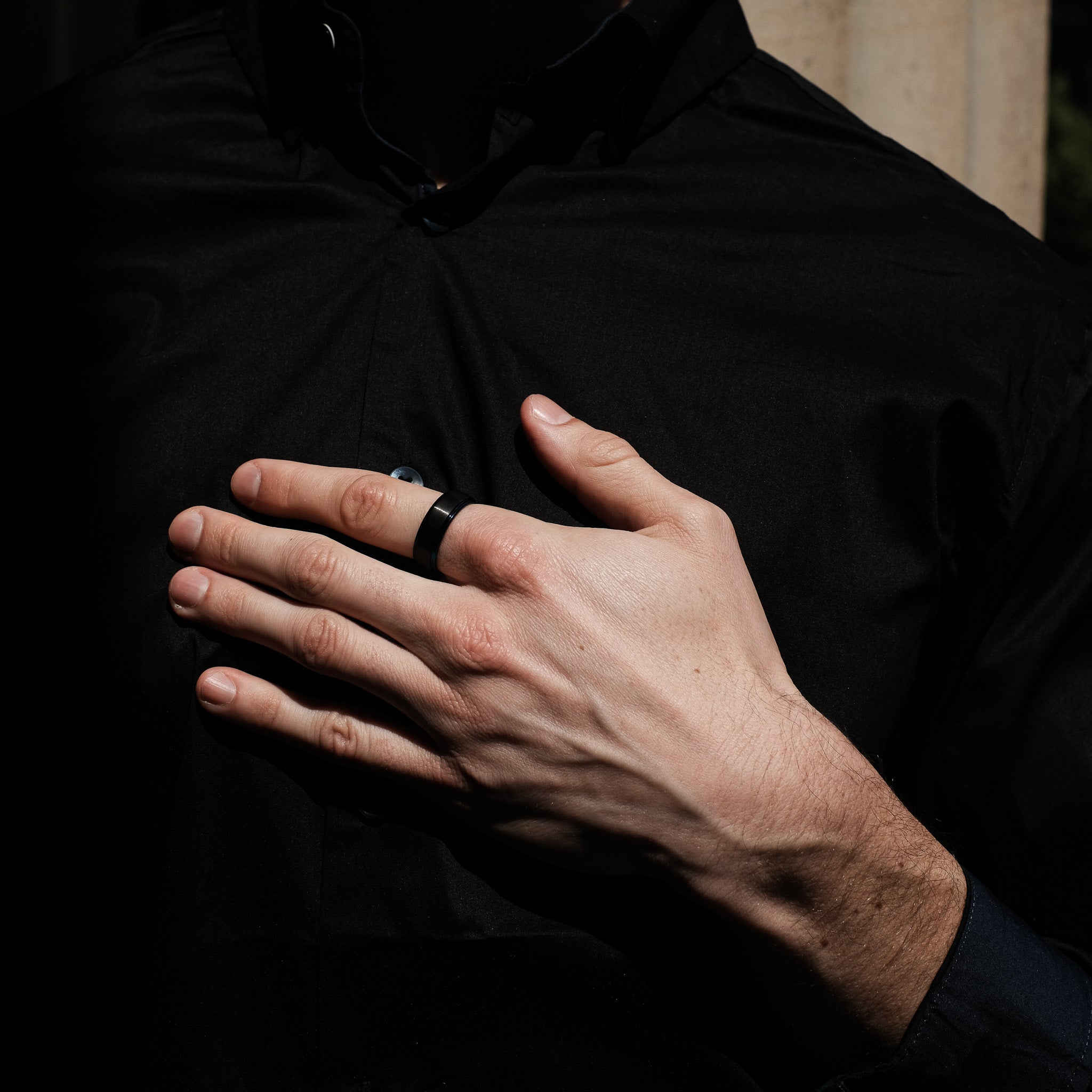 The Urban - Black Brushed Blue Edged Tungsten Ring