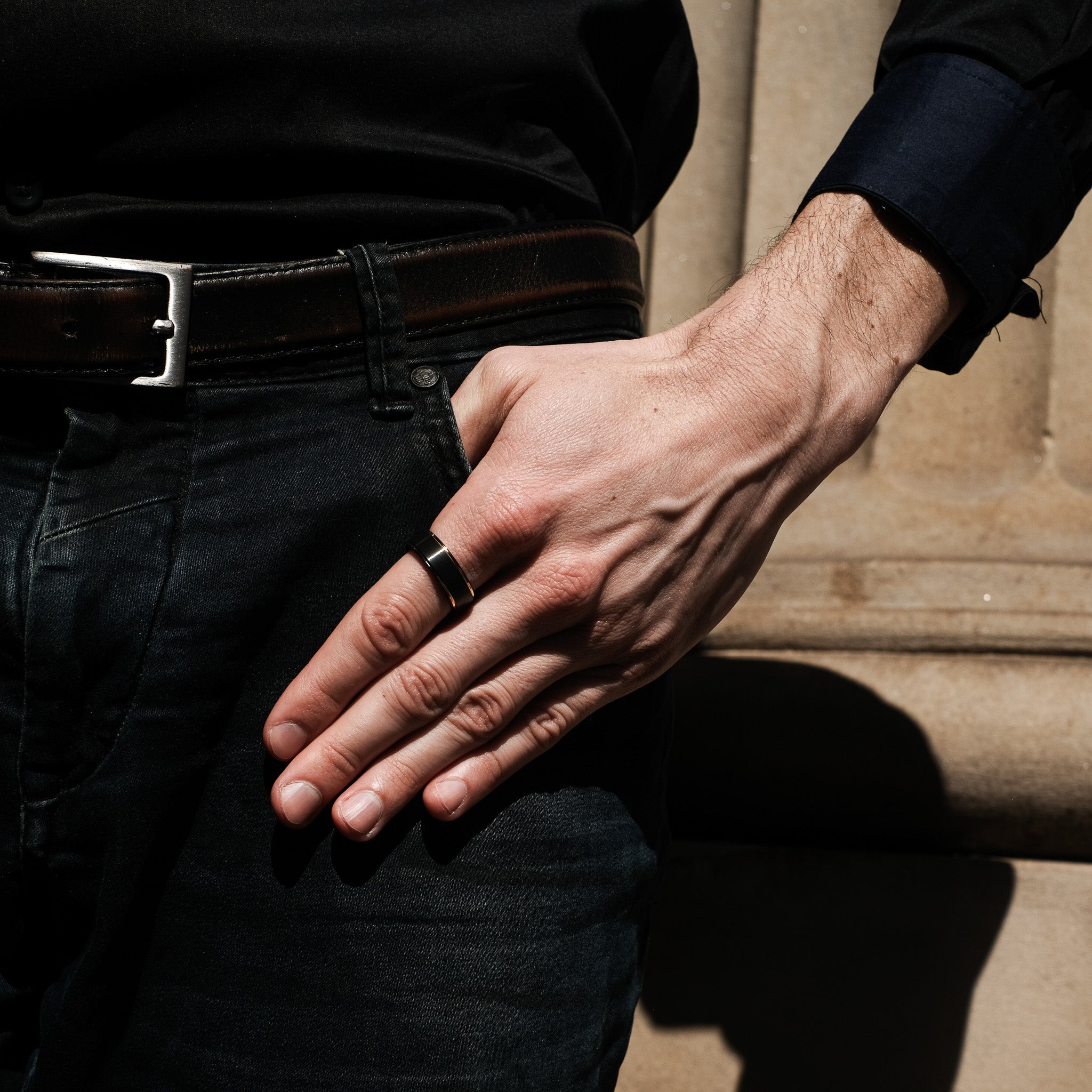 The Supreme - Black Brushed Gold Edged Tungsten Ring