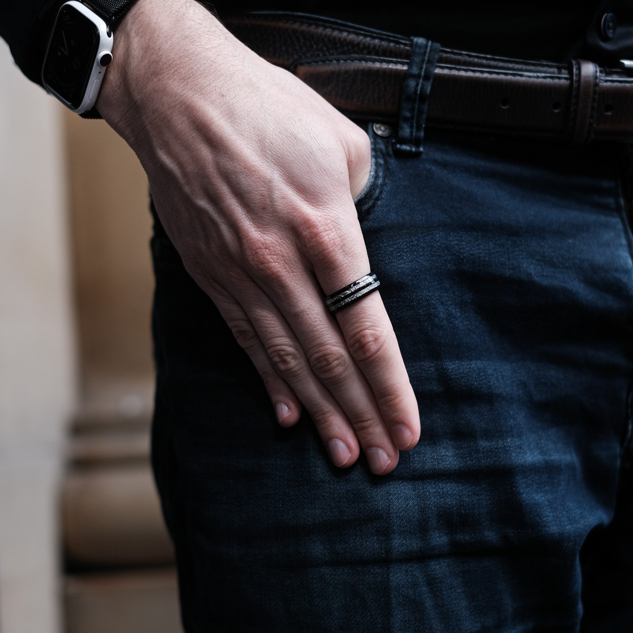 The Apollo - Black 8mm Meteorite Tungsten Ring