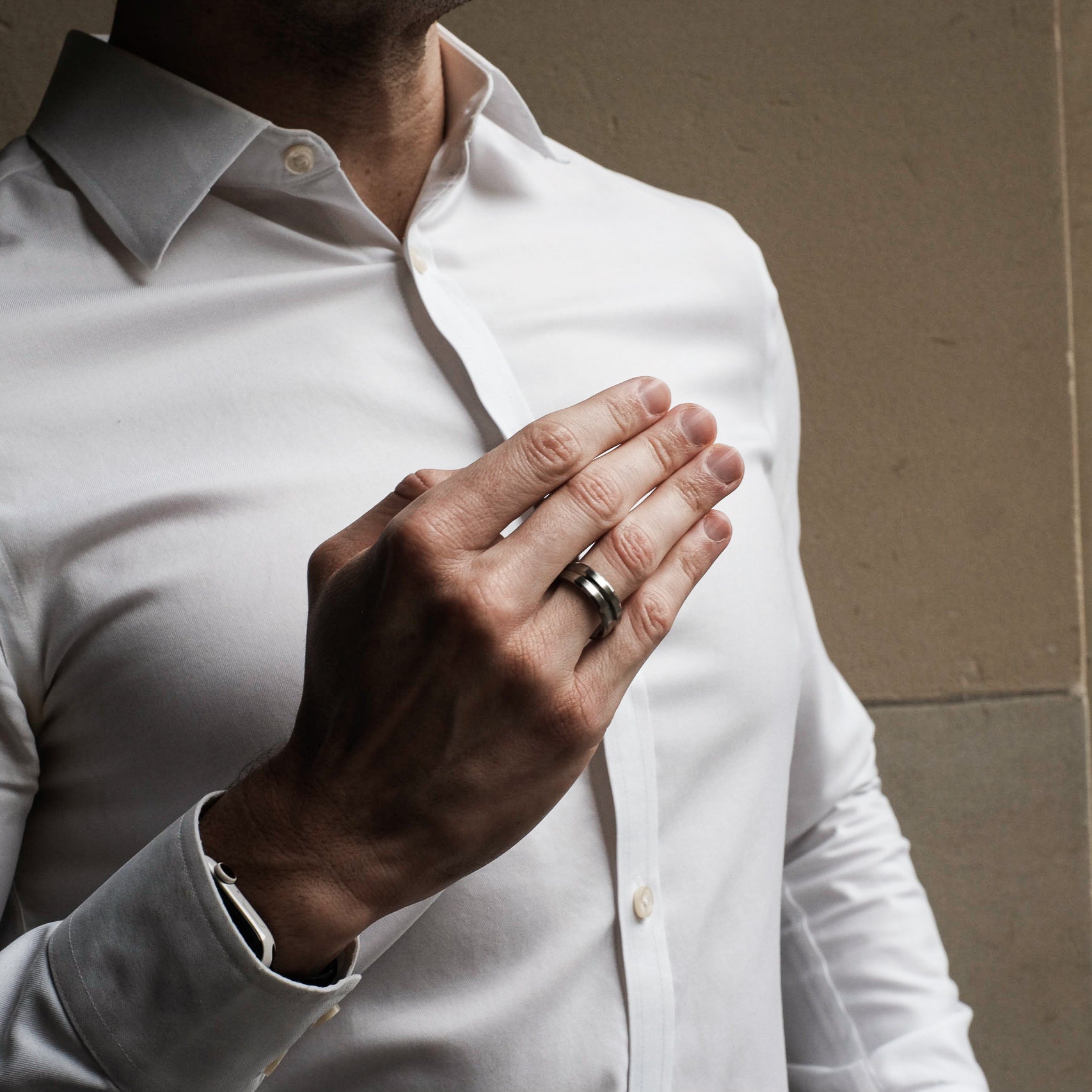 The Hanks - Brushed Beveled Titanium Ring