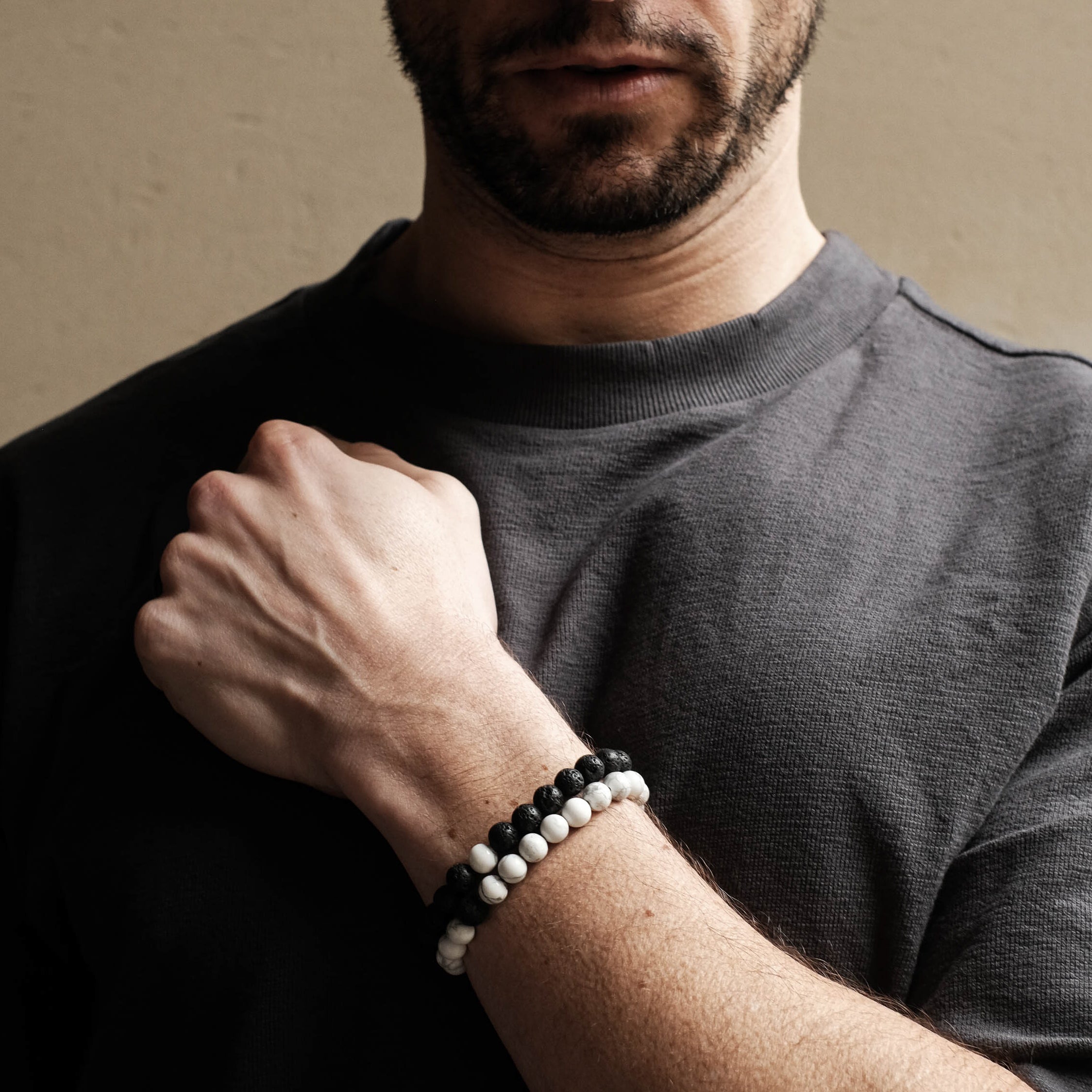 Black Lava & White Marble Bracelet Set