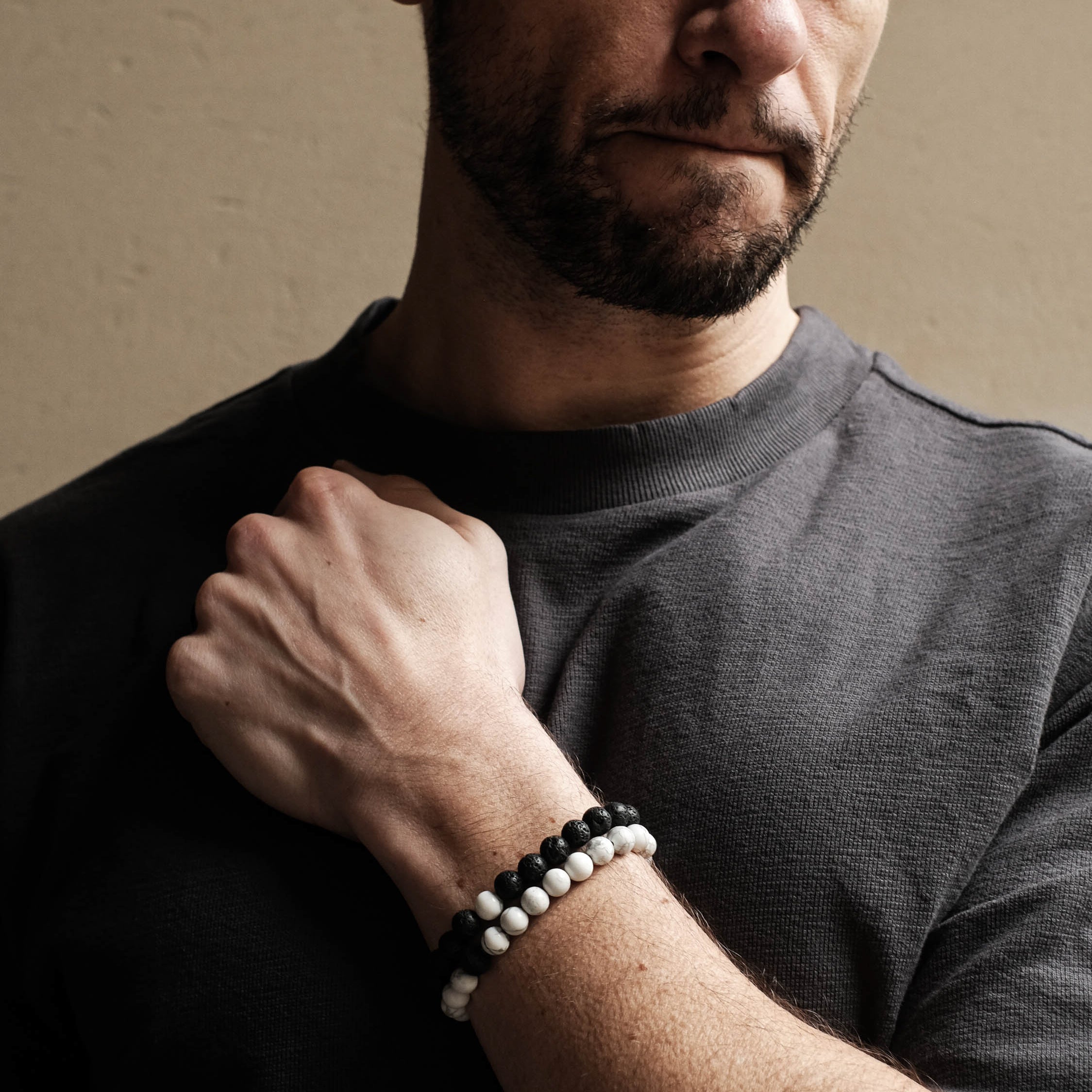 Black Lava & White Marble Bracelet Set