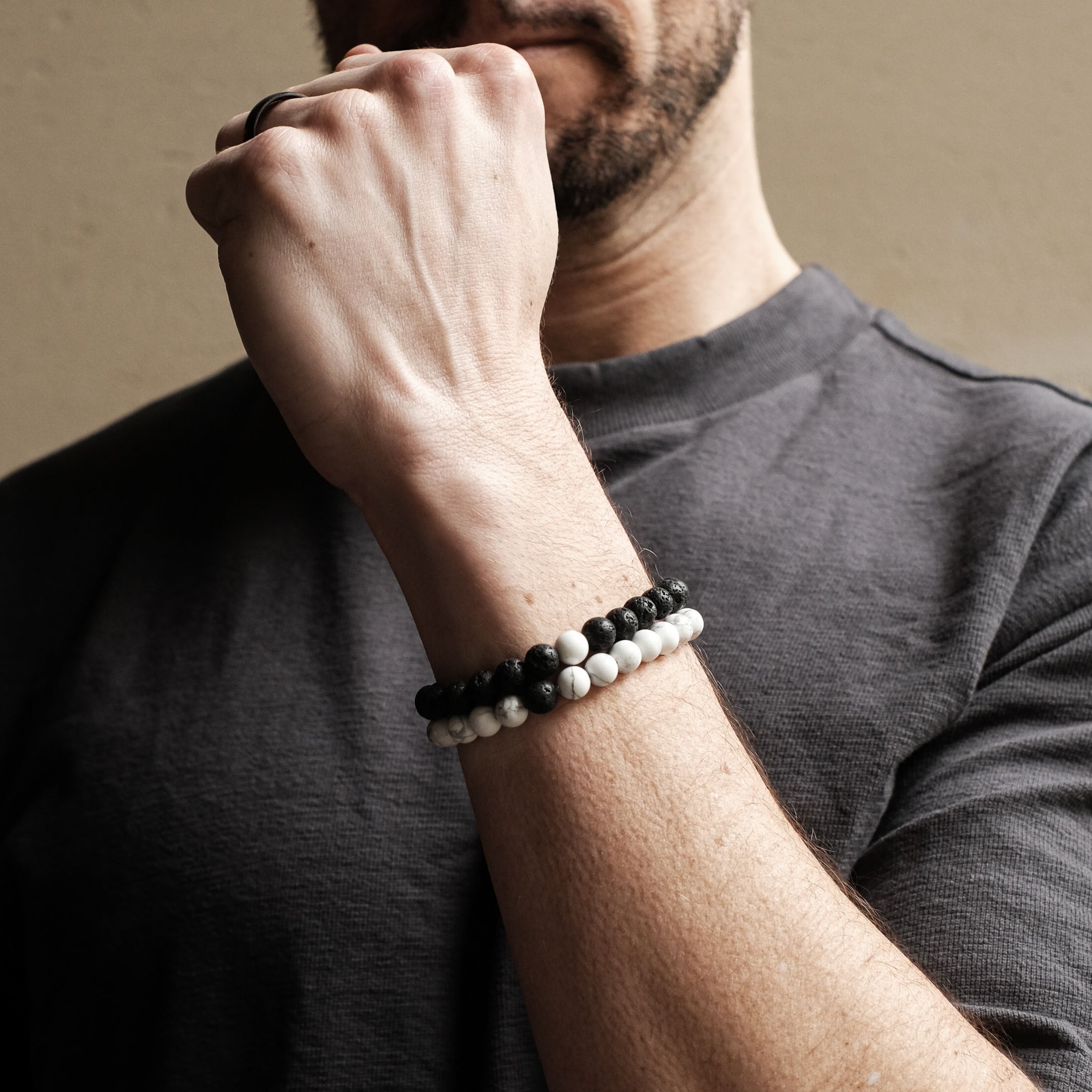 Black Lava & White Marble Bracelet Set