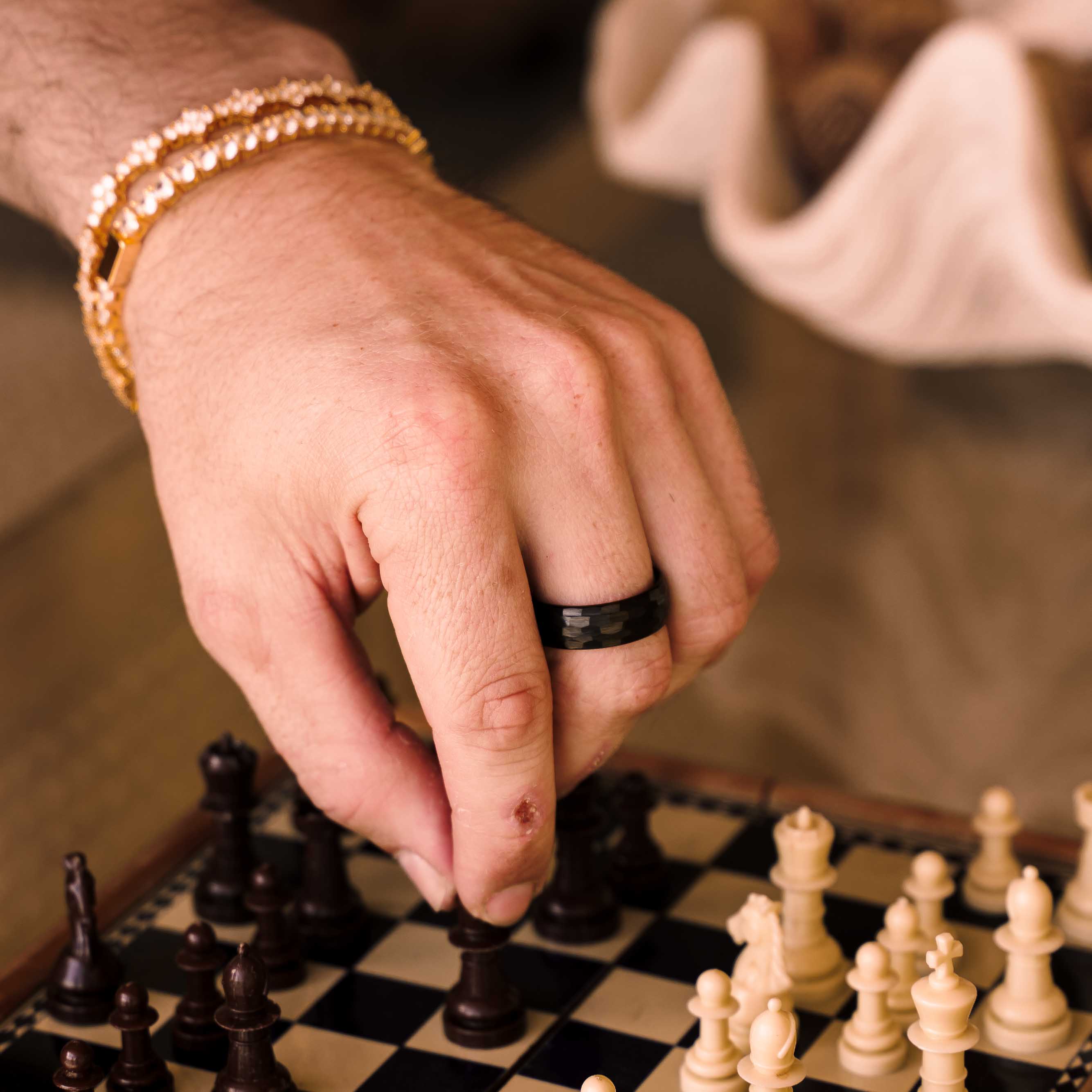 The Dusk - Black 8mm Hammered Tungsten Ring