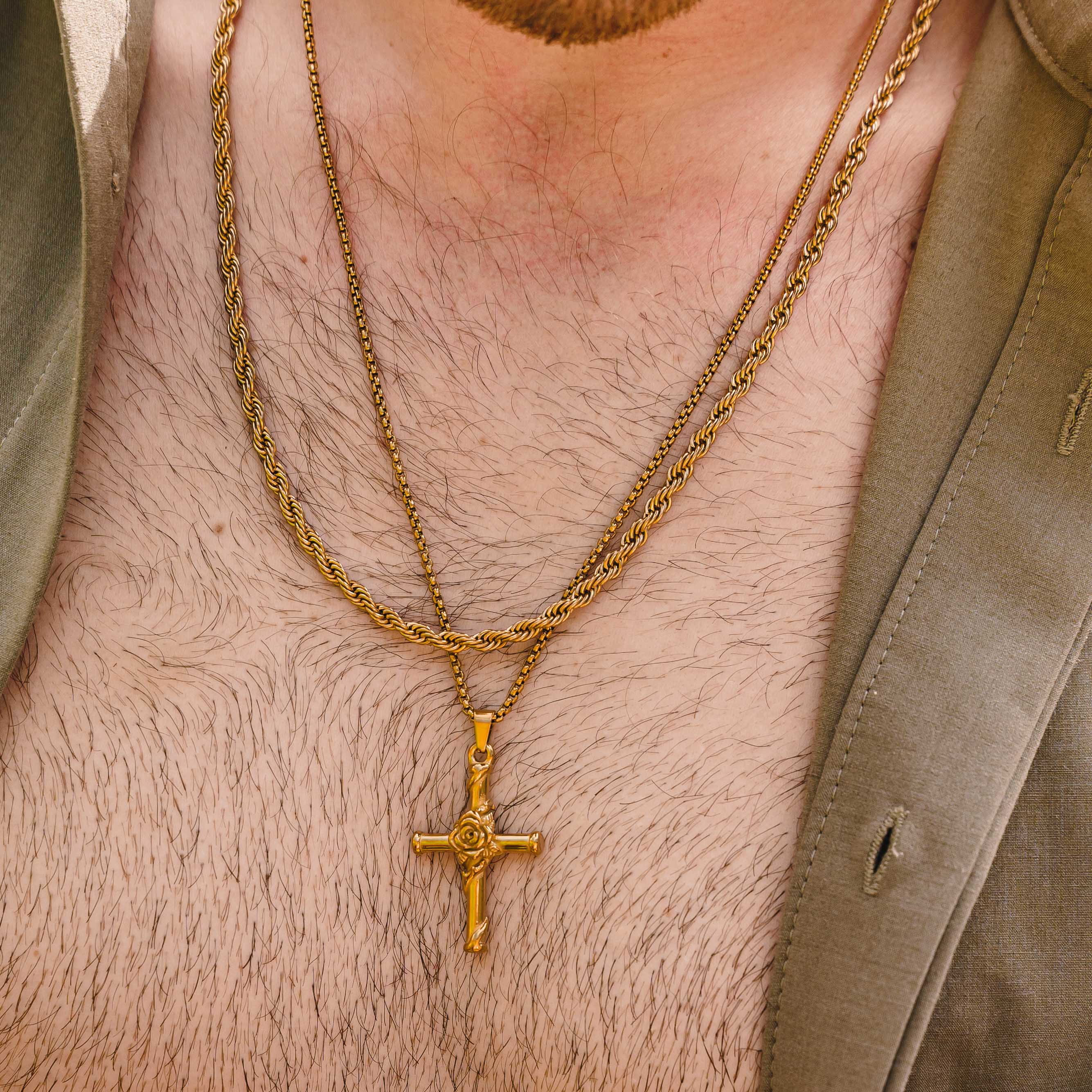 Cross Rose Pendant Necklace (Gold)