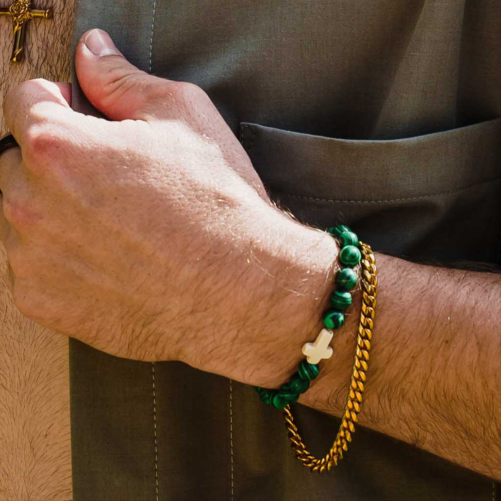 Malachite Cross Beaded Bracelet