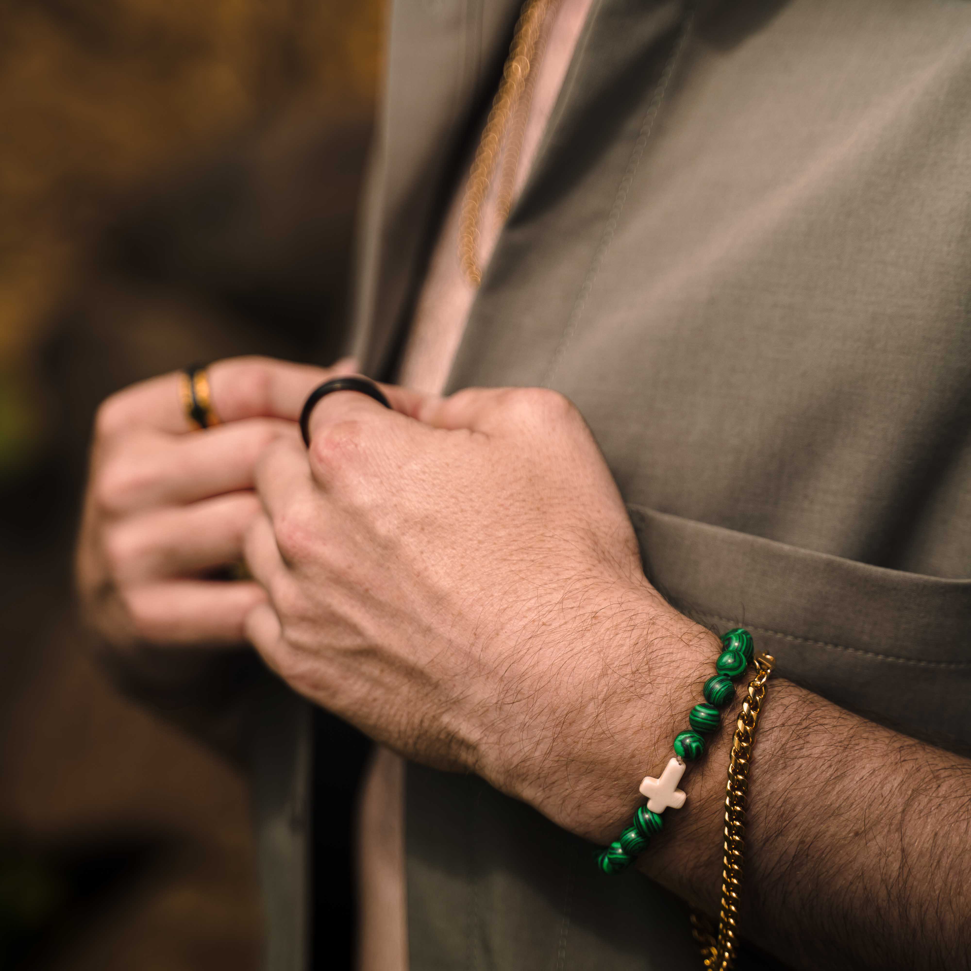 Malachite Cross Beaded Bracelet