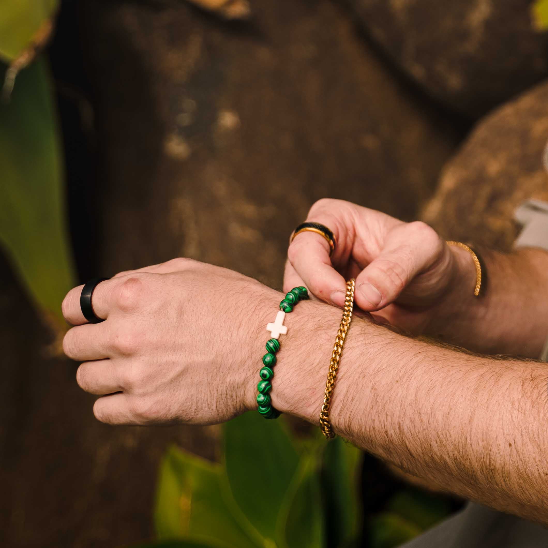 Malachite Cross Beaded Bracelet