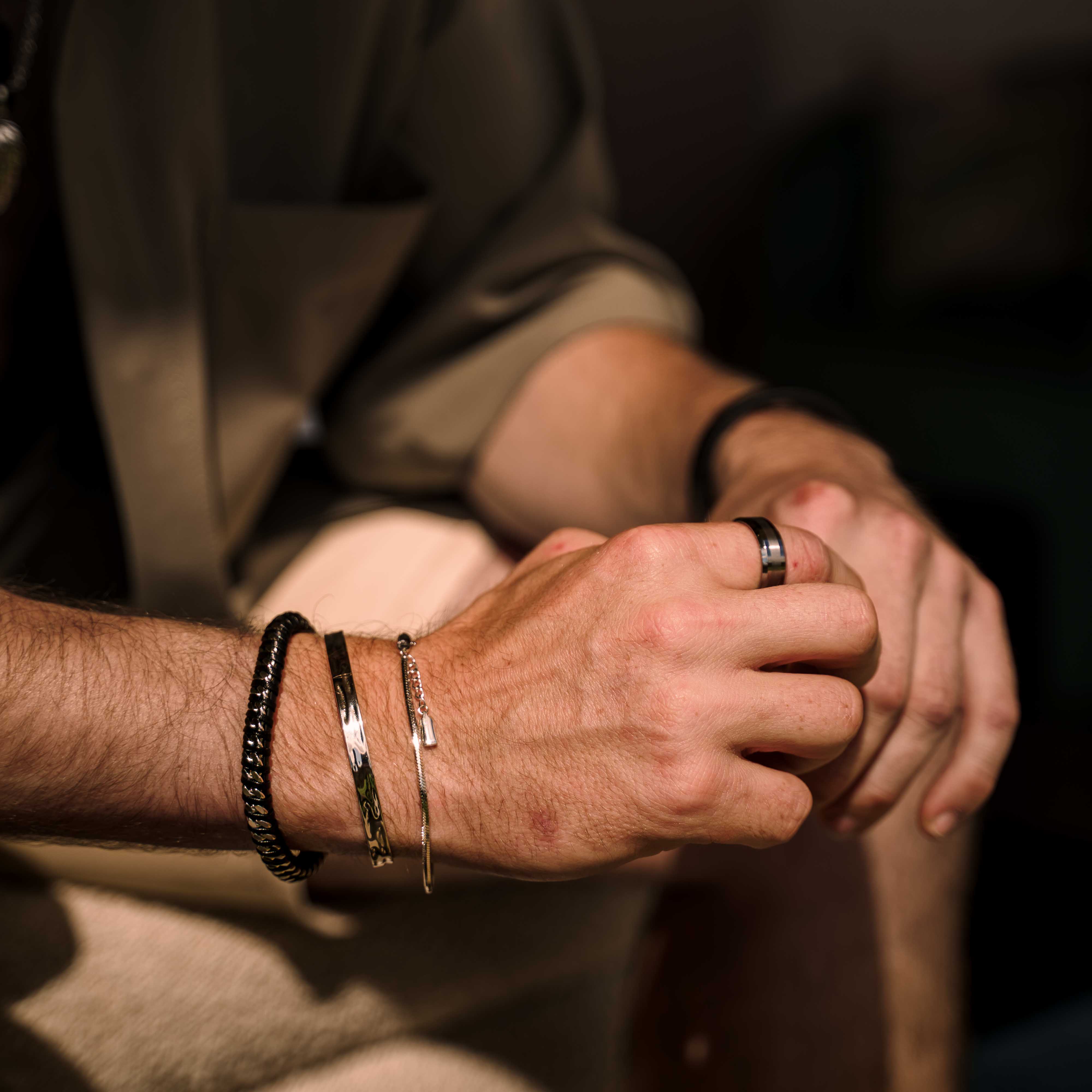 Black Leather Cuban Stainless Steel Bracelet
