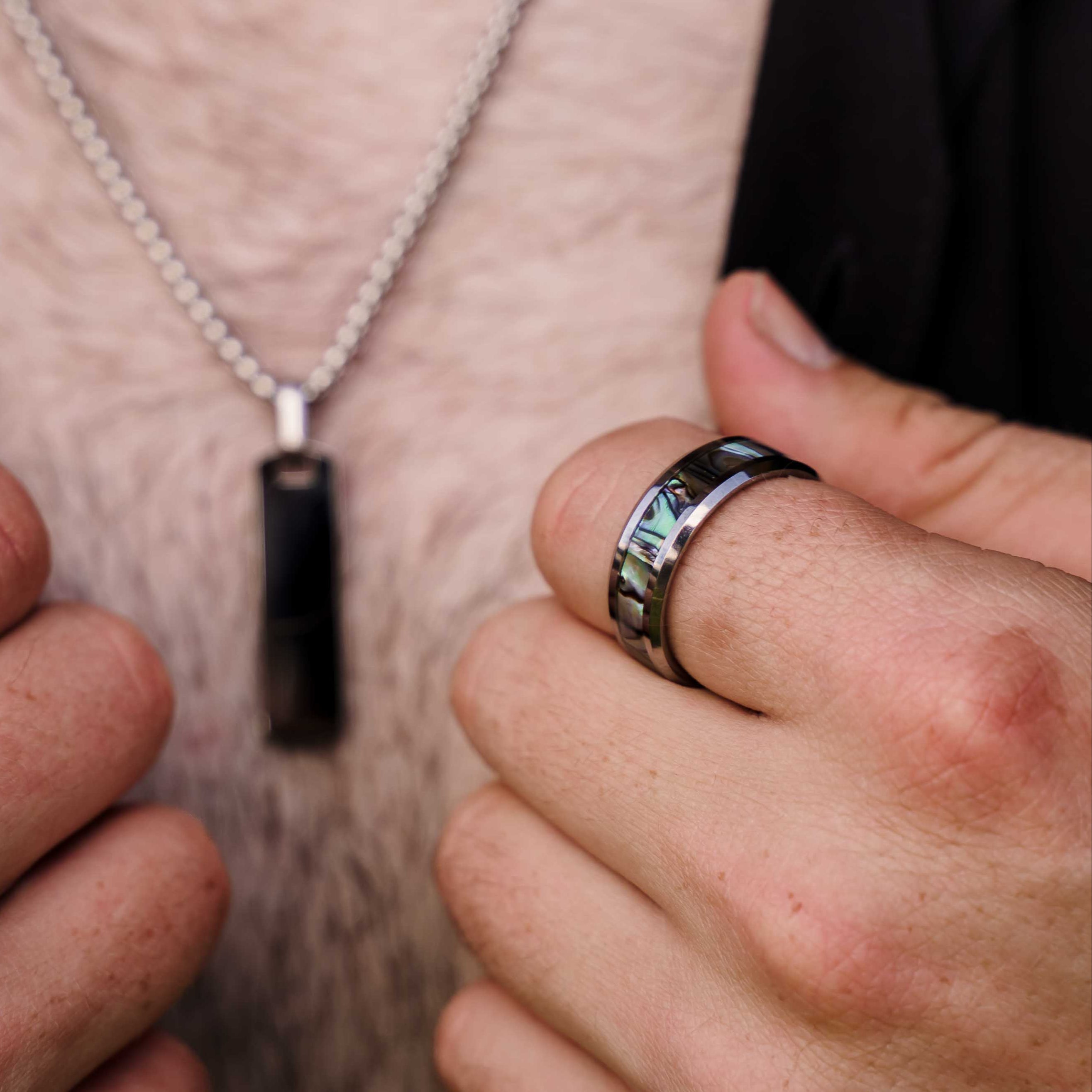 The Whirlwind - Silver Abalone Tungsten Ring