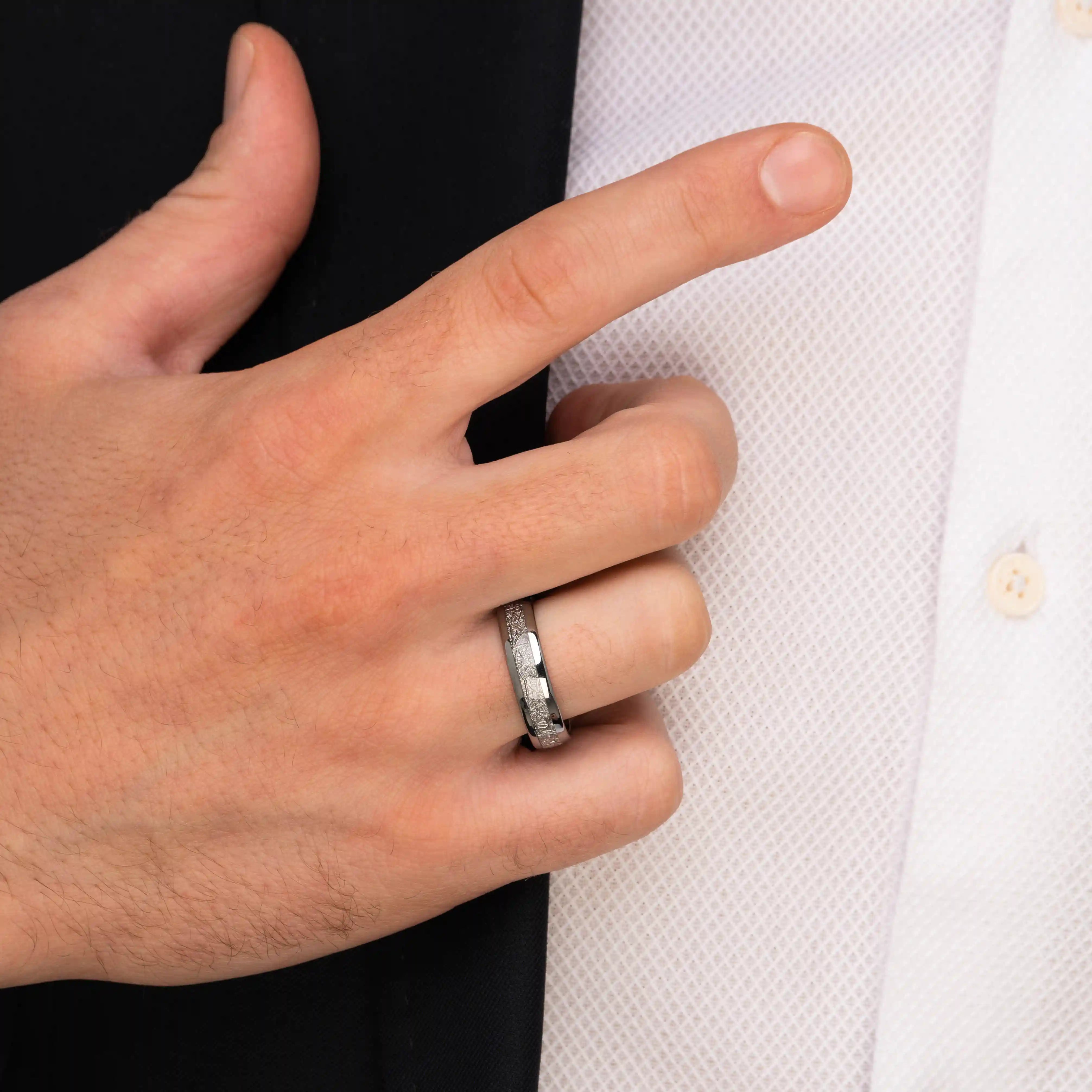 The Eternal - Silver 6mm Meteorite Tungsten Ring