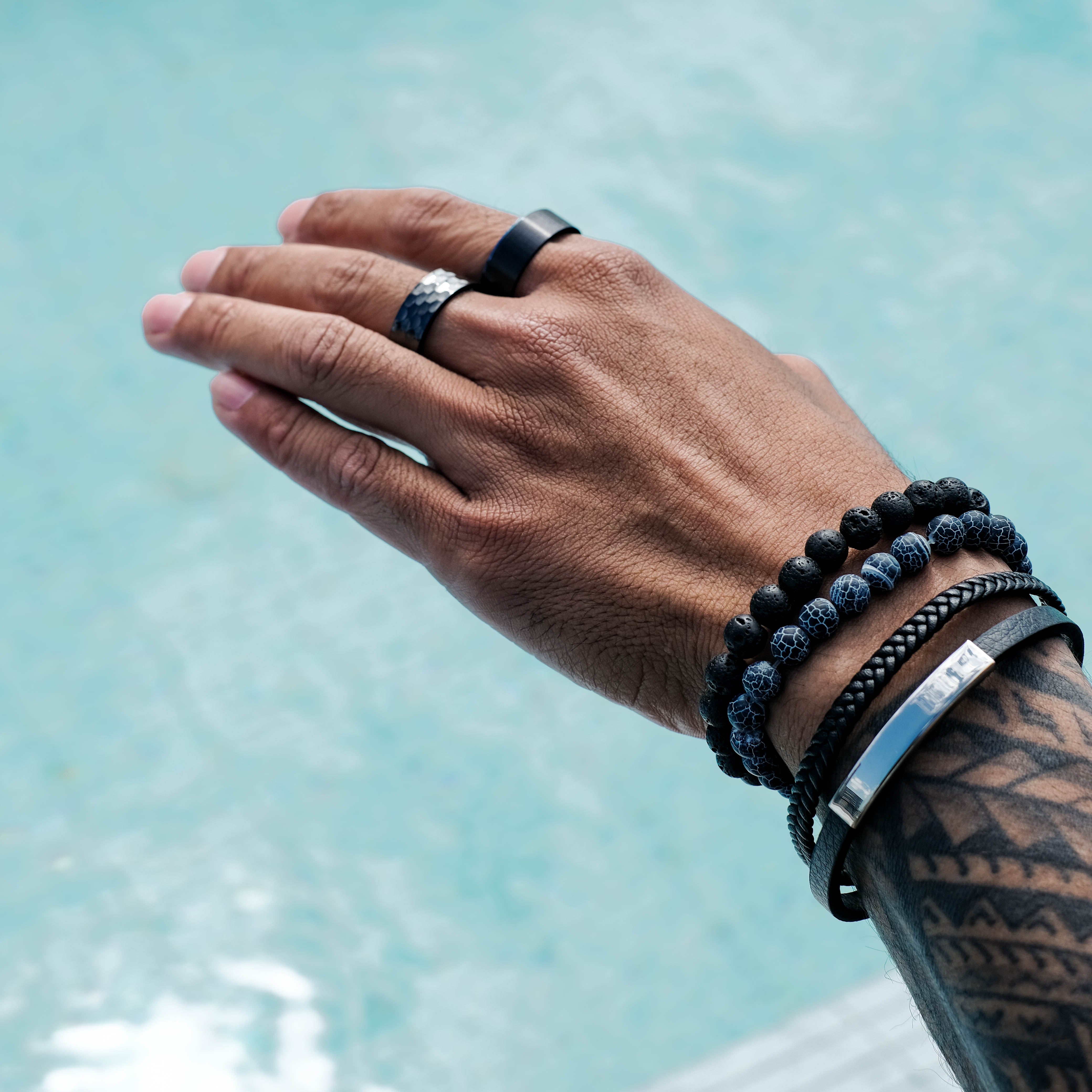 The Urban - Black Brushed Blue Edged Tungsten Ring