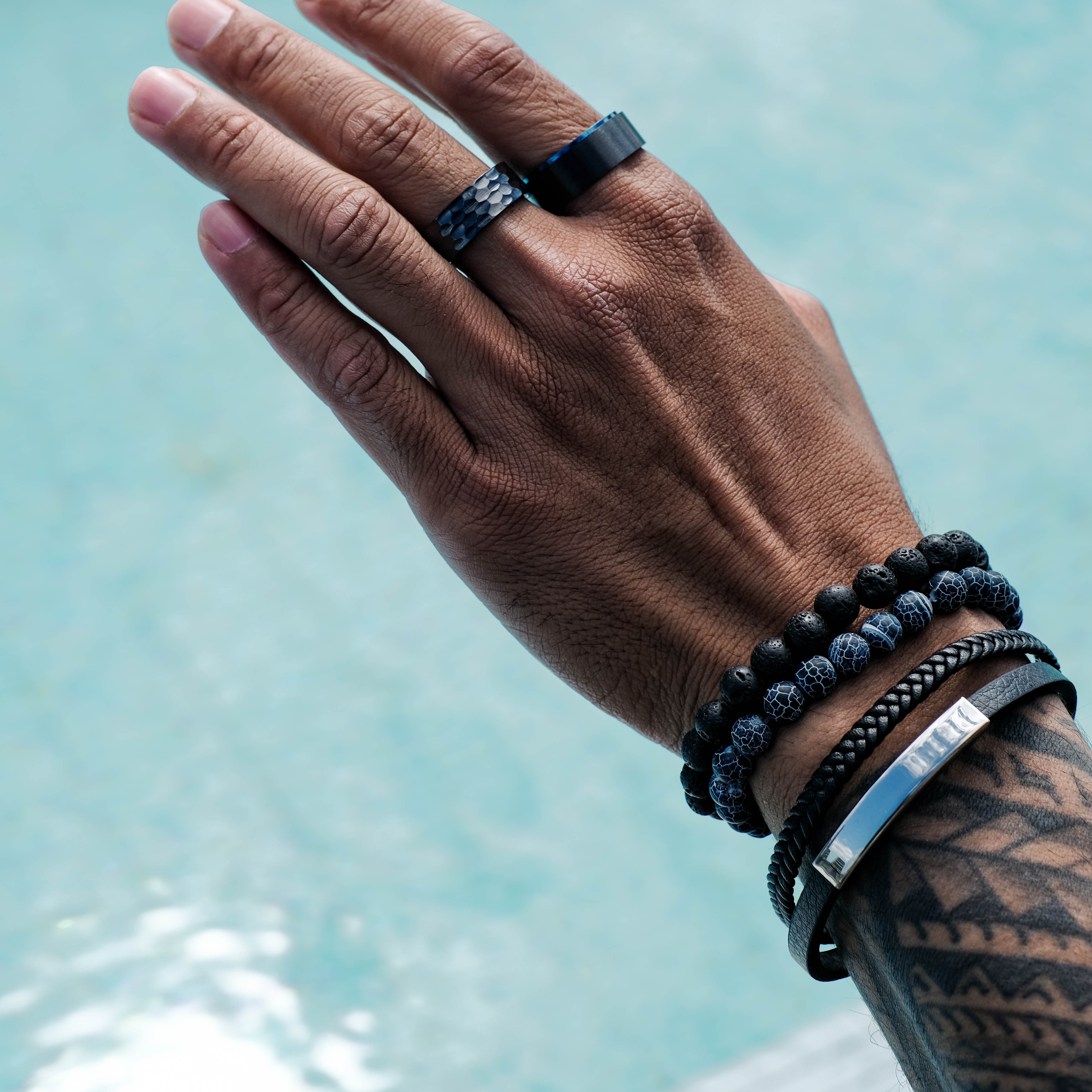 The Urban - Black Brushed Blue Edged Tungsten Ring