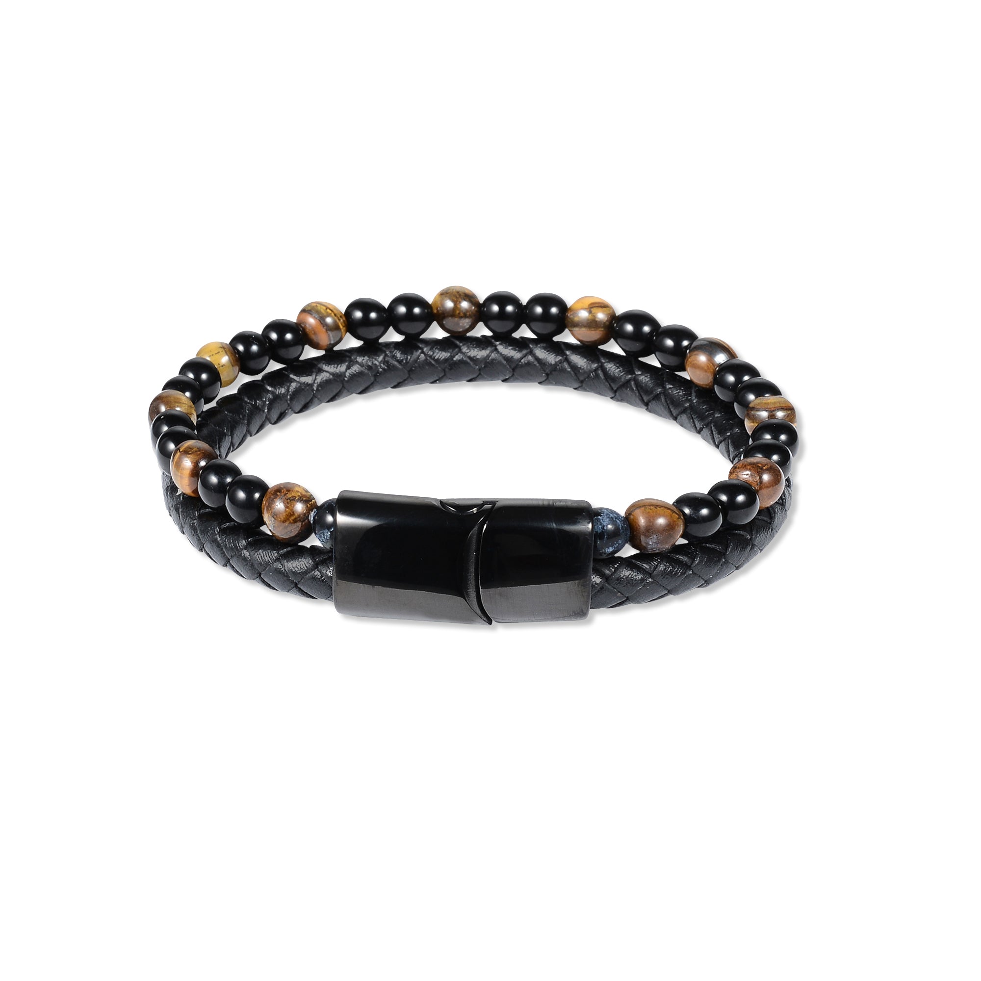 Yellow Tiger Eye Beaded Leather Bracelet