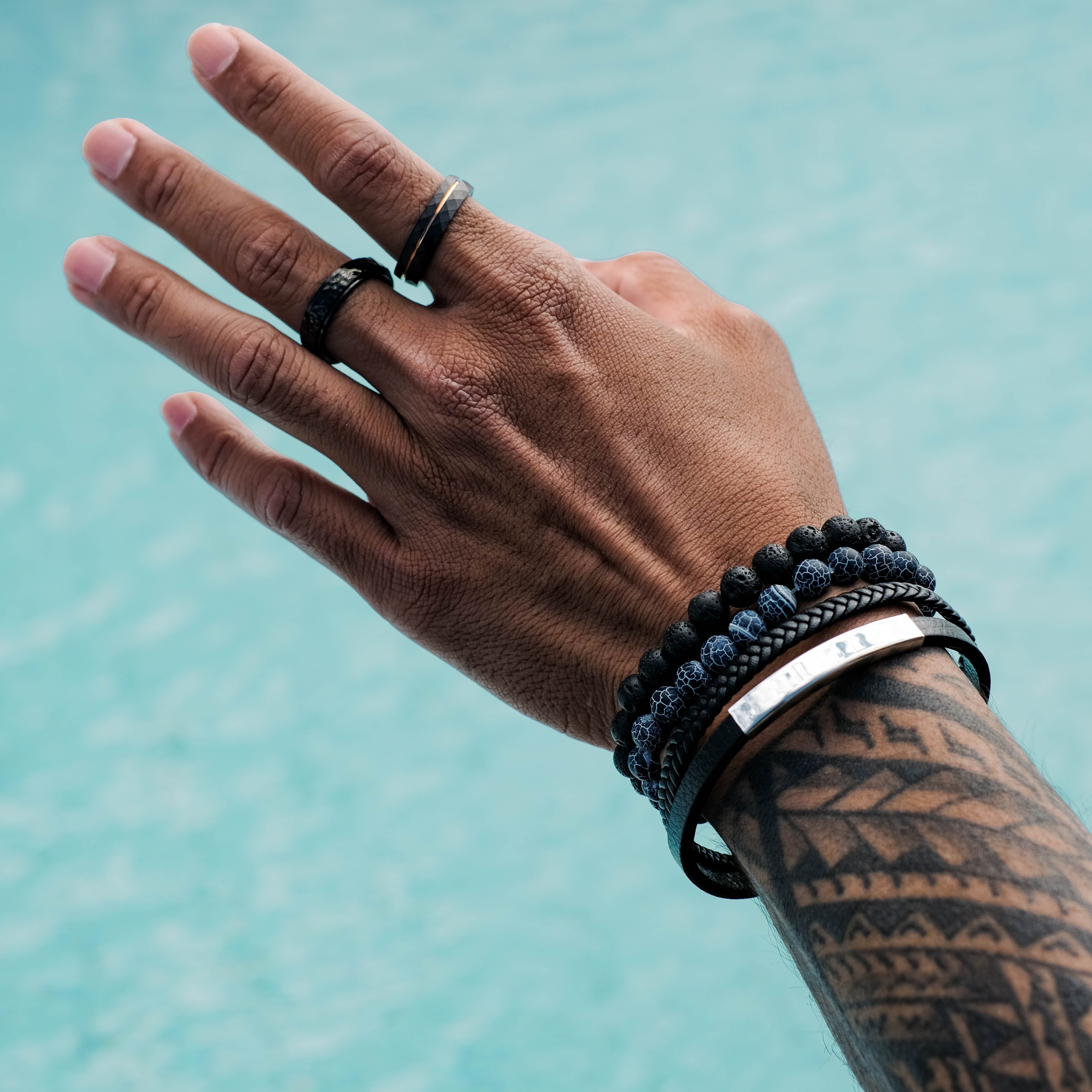 The Magnate - Black 6mm Faceted With Rose Gold Inlay Tungsten Ring