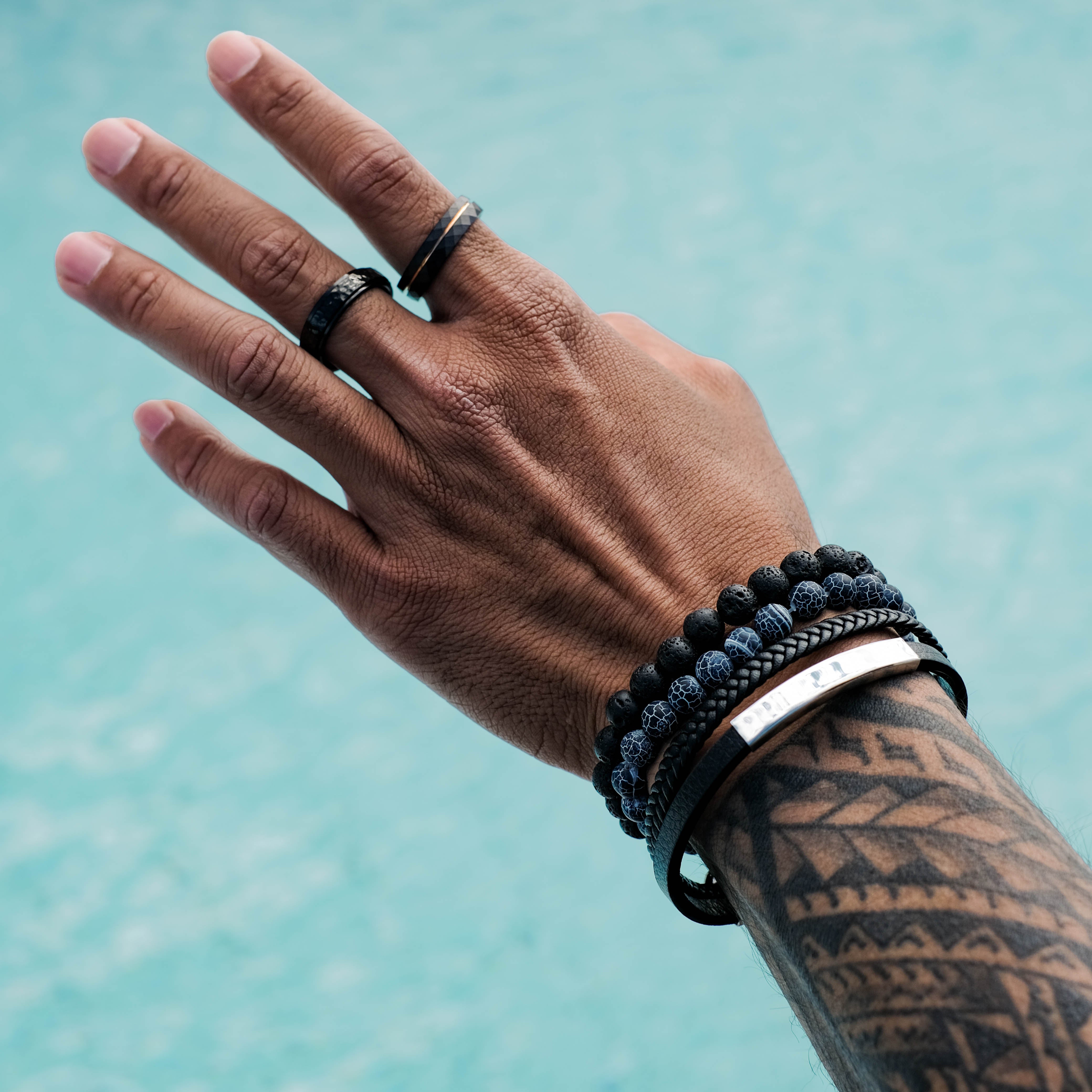 The Magnate - Black 6mm Faceted With Rose Gold Inlay Tungsten Ring