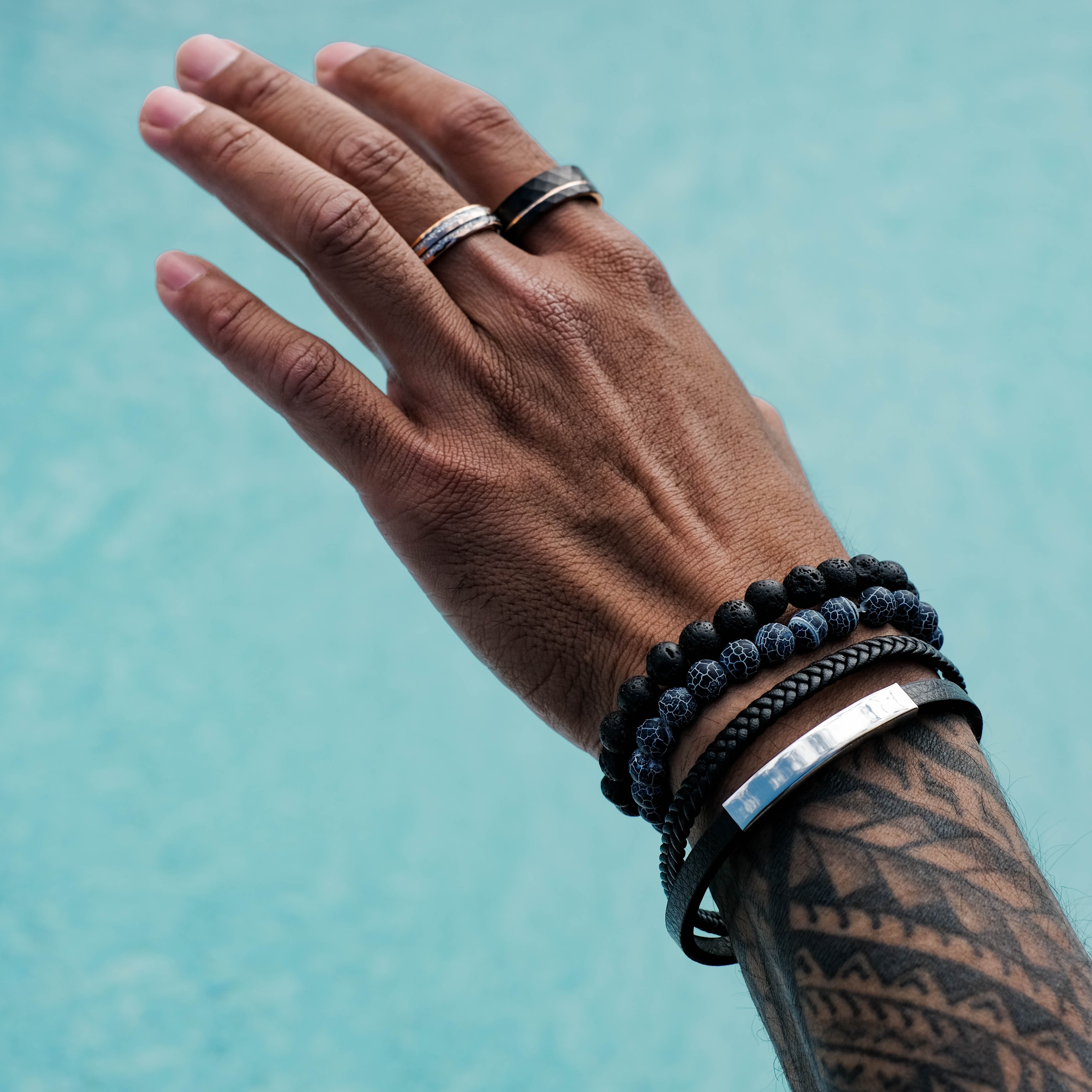The Magnate - Black 8mm Faceted With Rose Gold Inlay Tungsten Ring