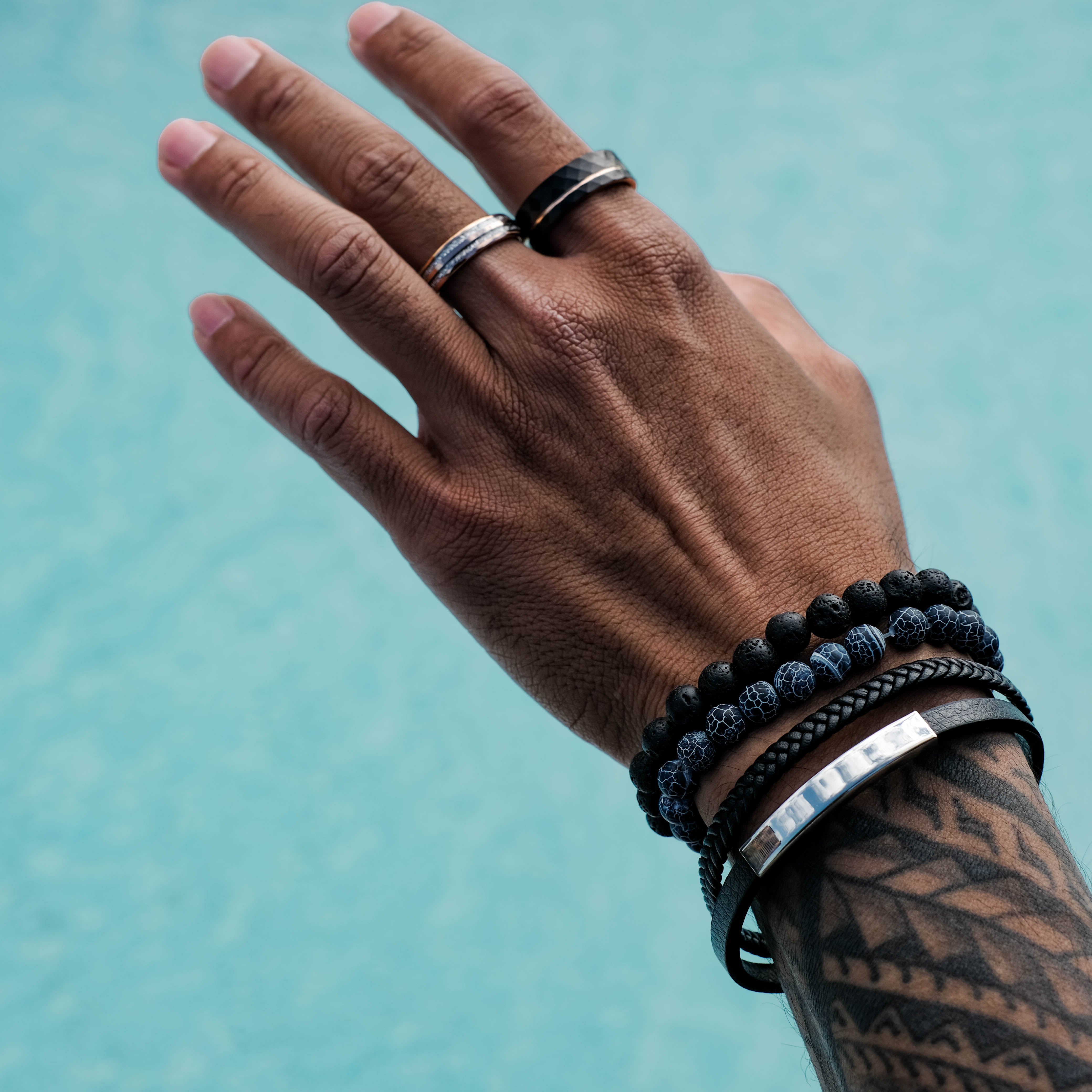The Magnate - Black 8mm Faceted With Rose Gold Inlay Tungsten Ring