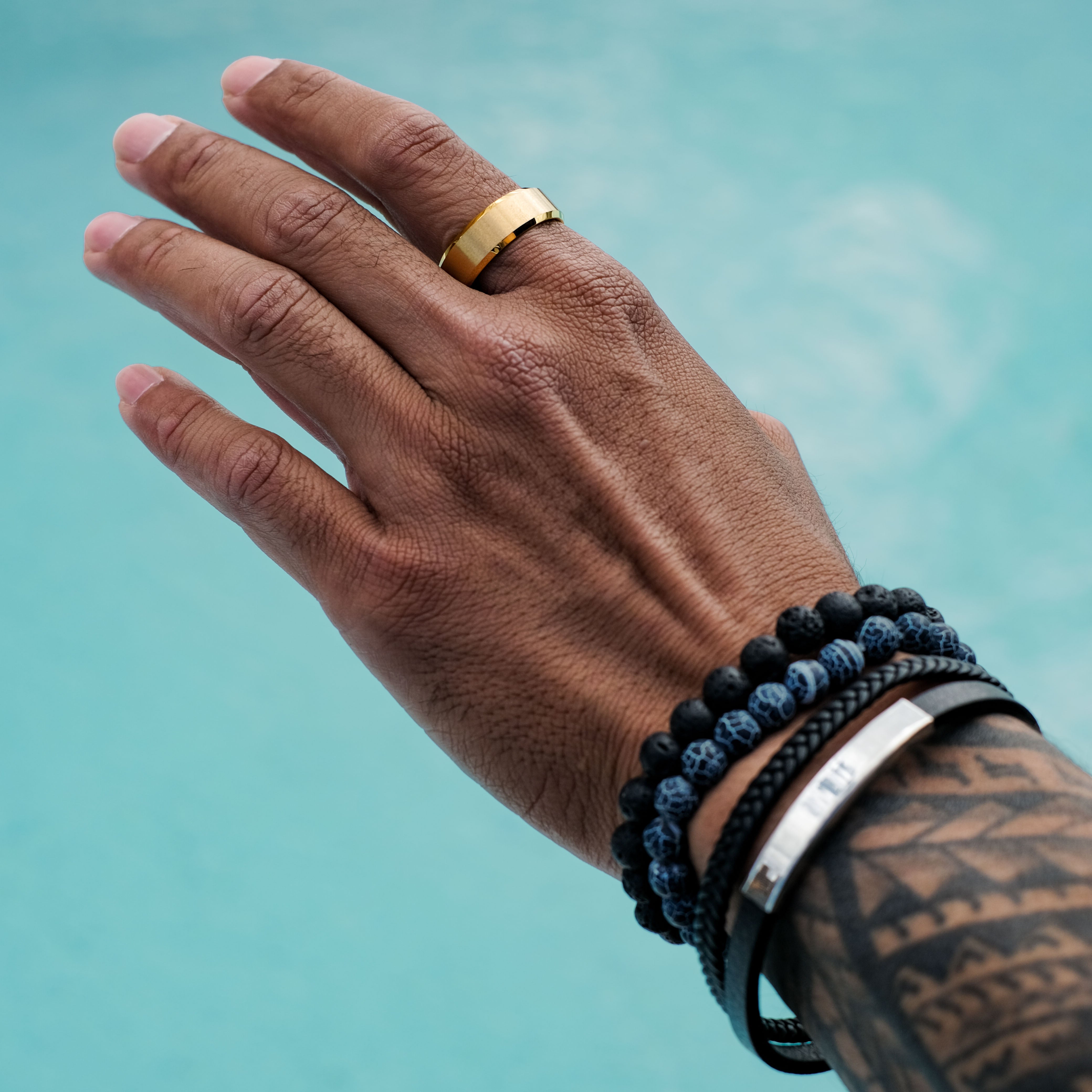 Black Layered Bar Braided Leather Bracelet