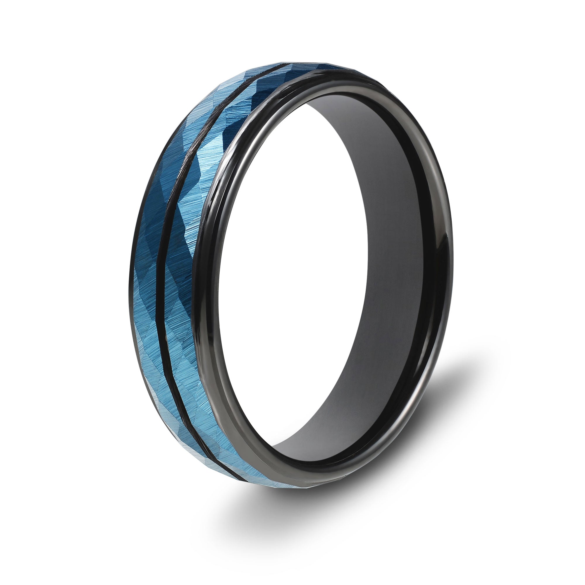 The Ocean - Blue Faceted Tungsten Ring