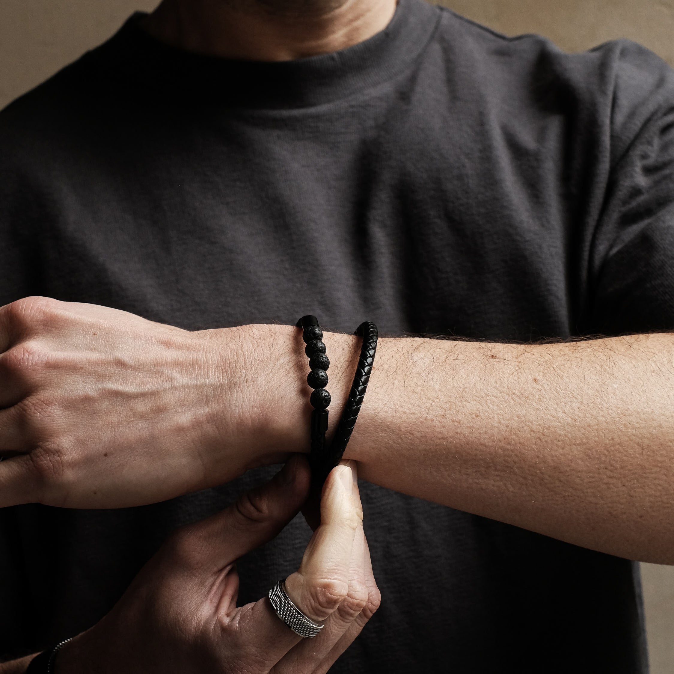 Black Weave Leather Stainless Steel Bracelet