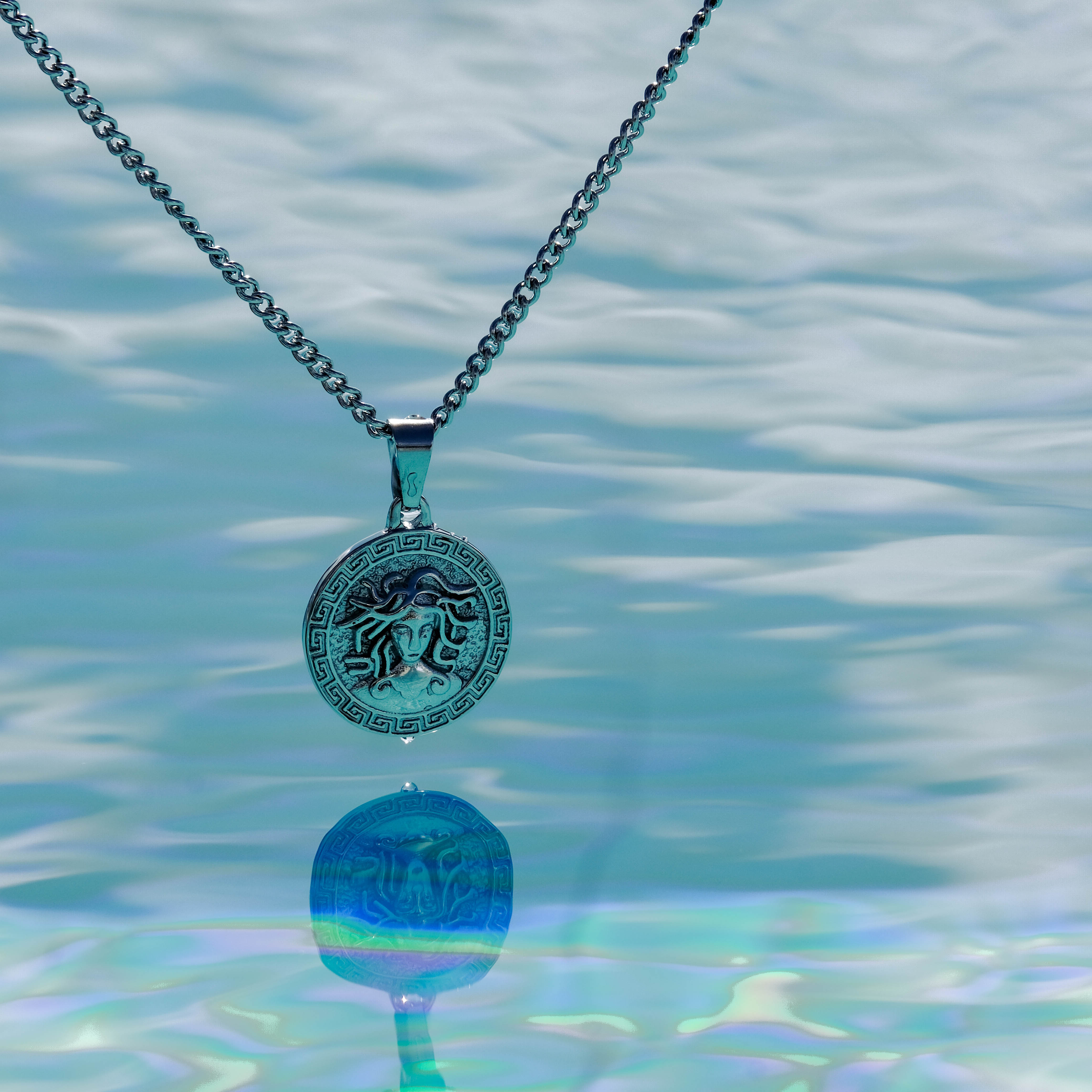 Medusa Coin Pendant Necklace (Silver)