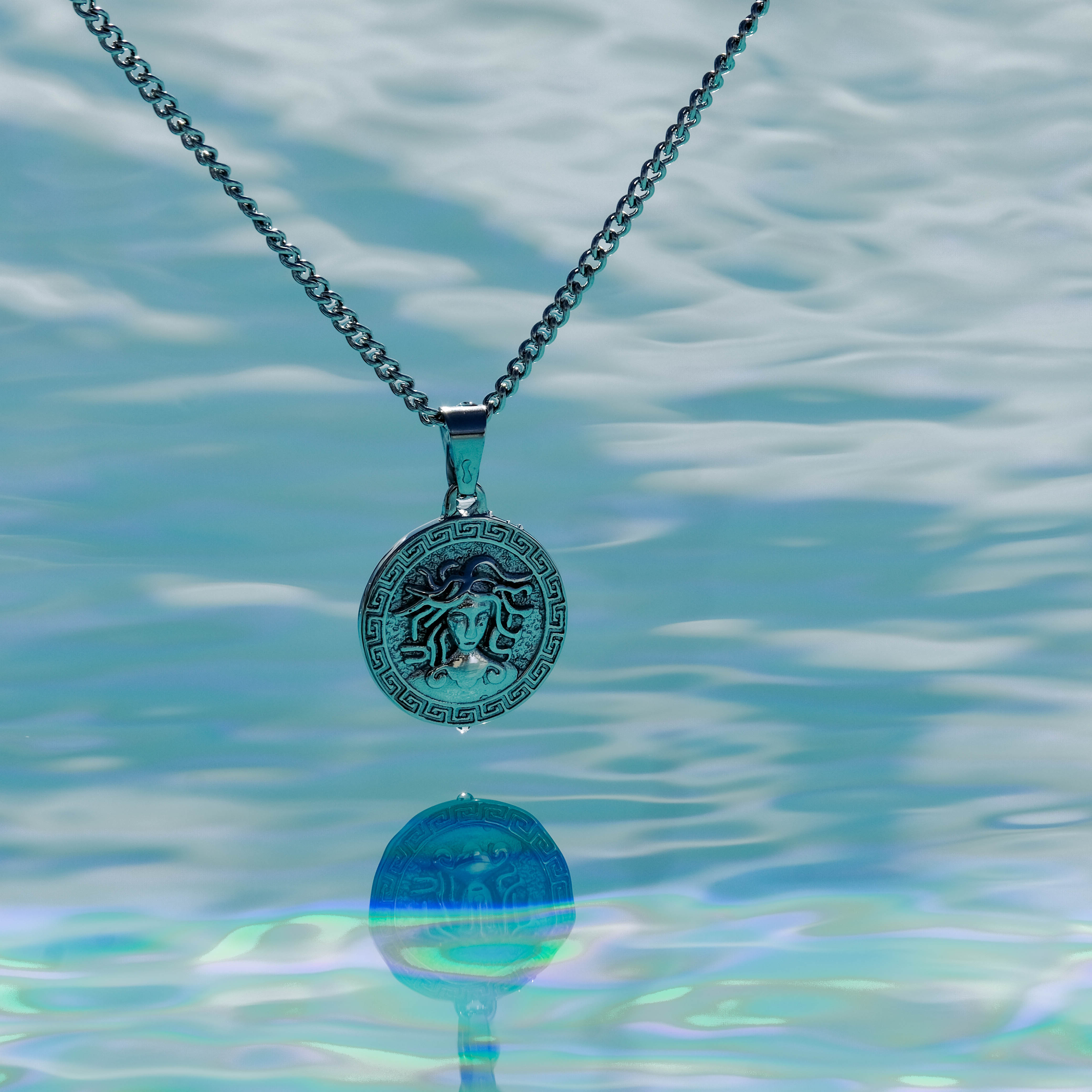 Medusa Coin Pendant Necklace (Silver)