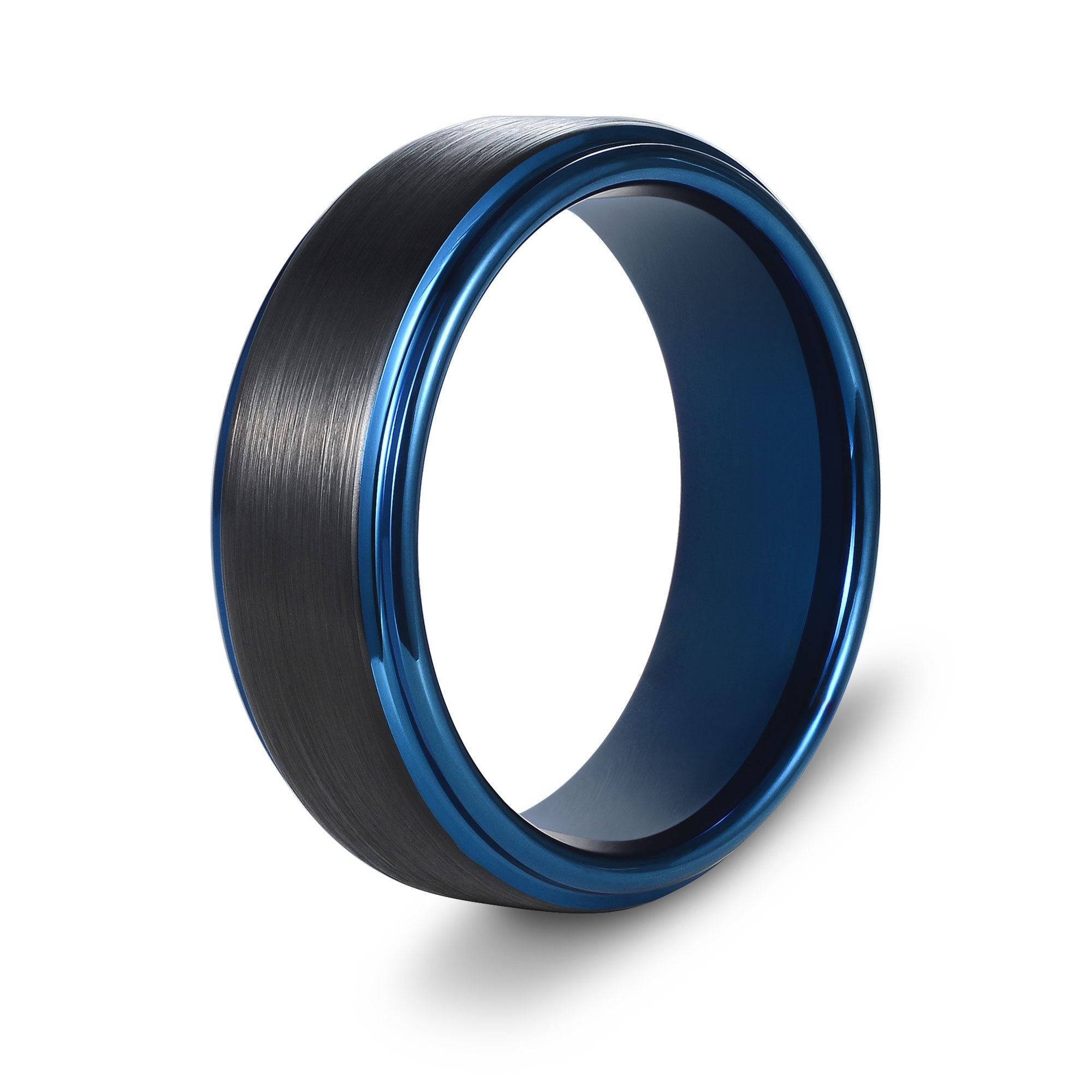 The Urban - Black Brushed Blue Edged Tungsten Ring