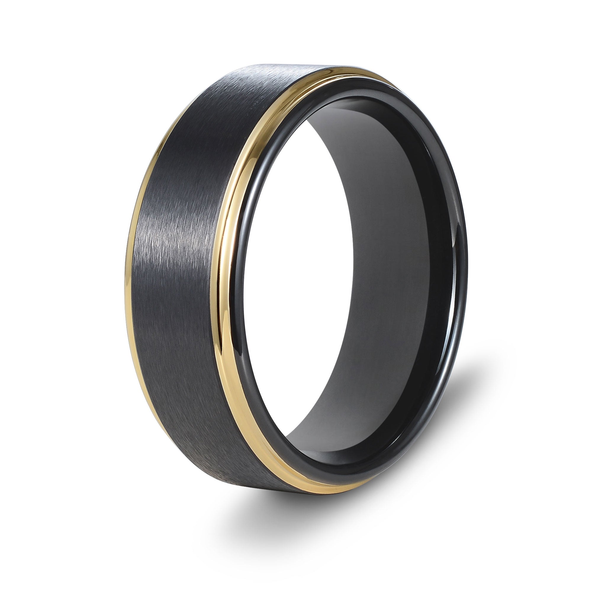 The Supreme - Black Brushed Gold Edged Tungsten Ring