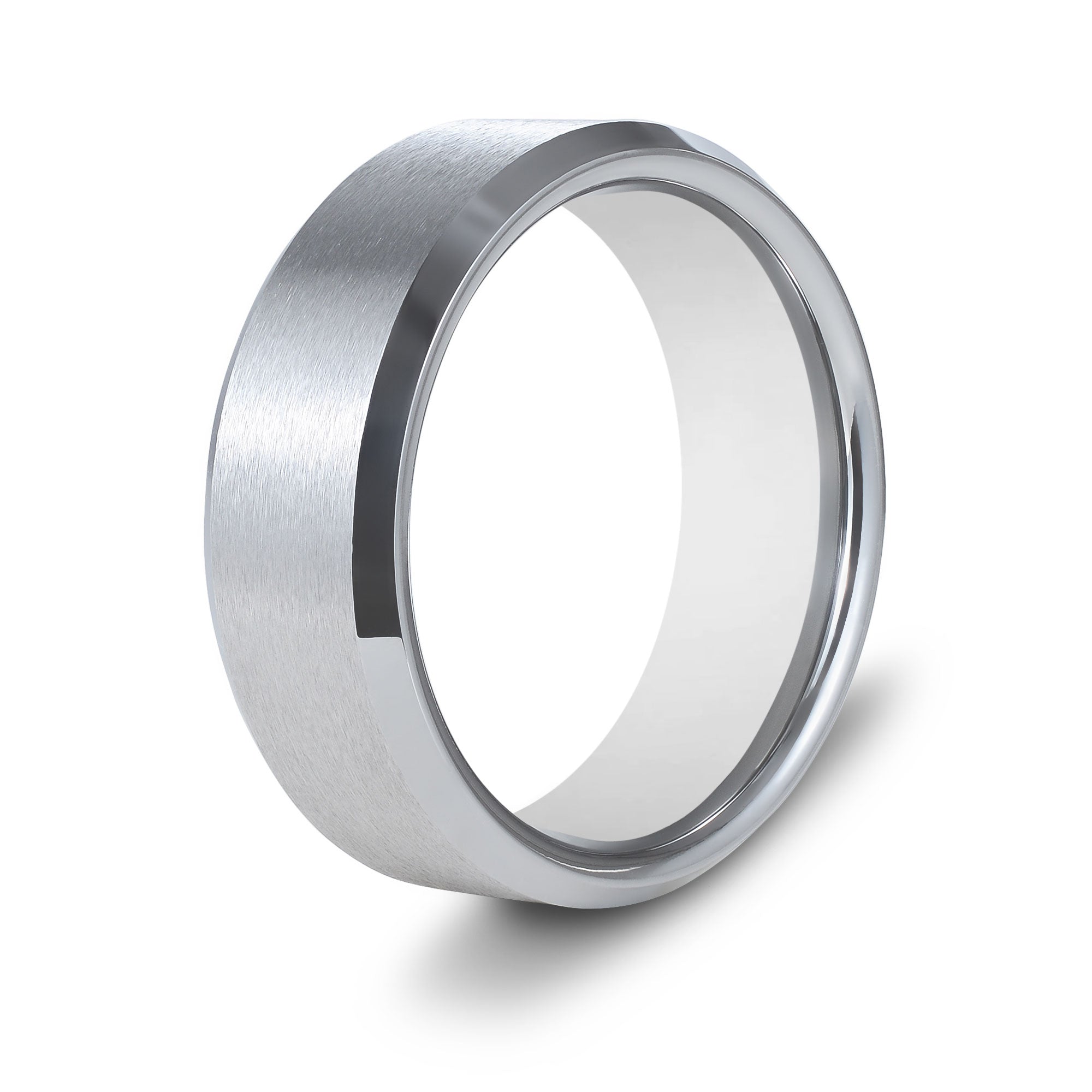 The Silver Knight - Silver 8mm Brushed Tungsten Beveled Ring