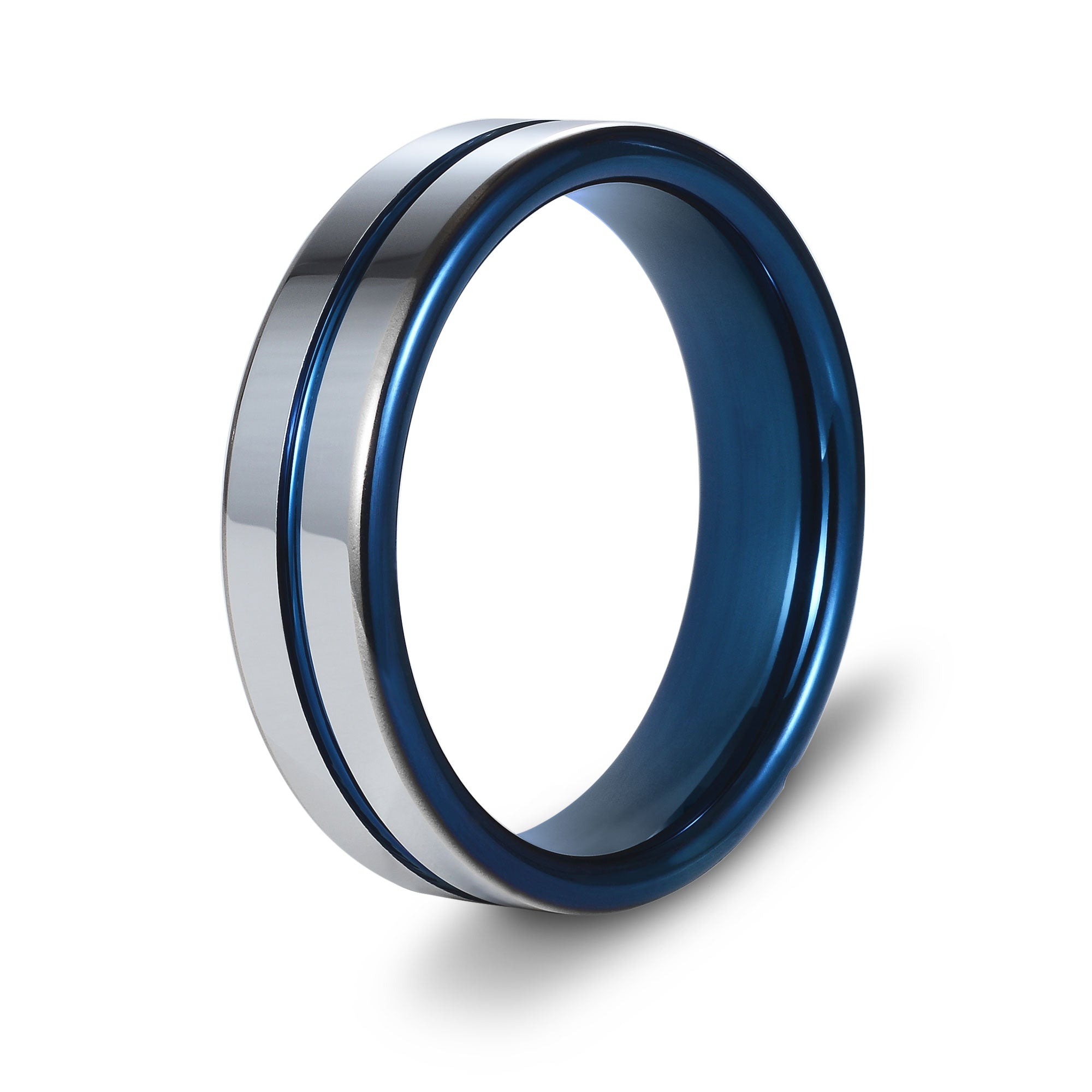The Techno - Silver Tungsten Blue Inlay Ring