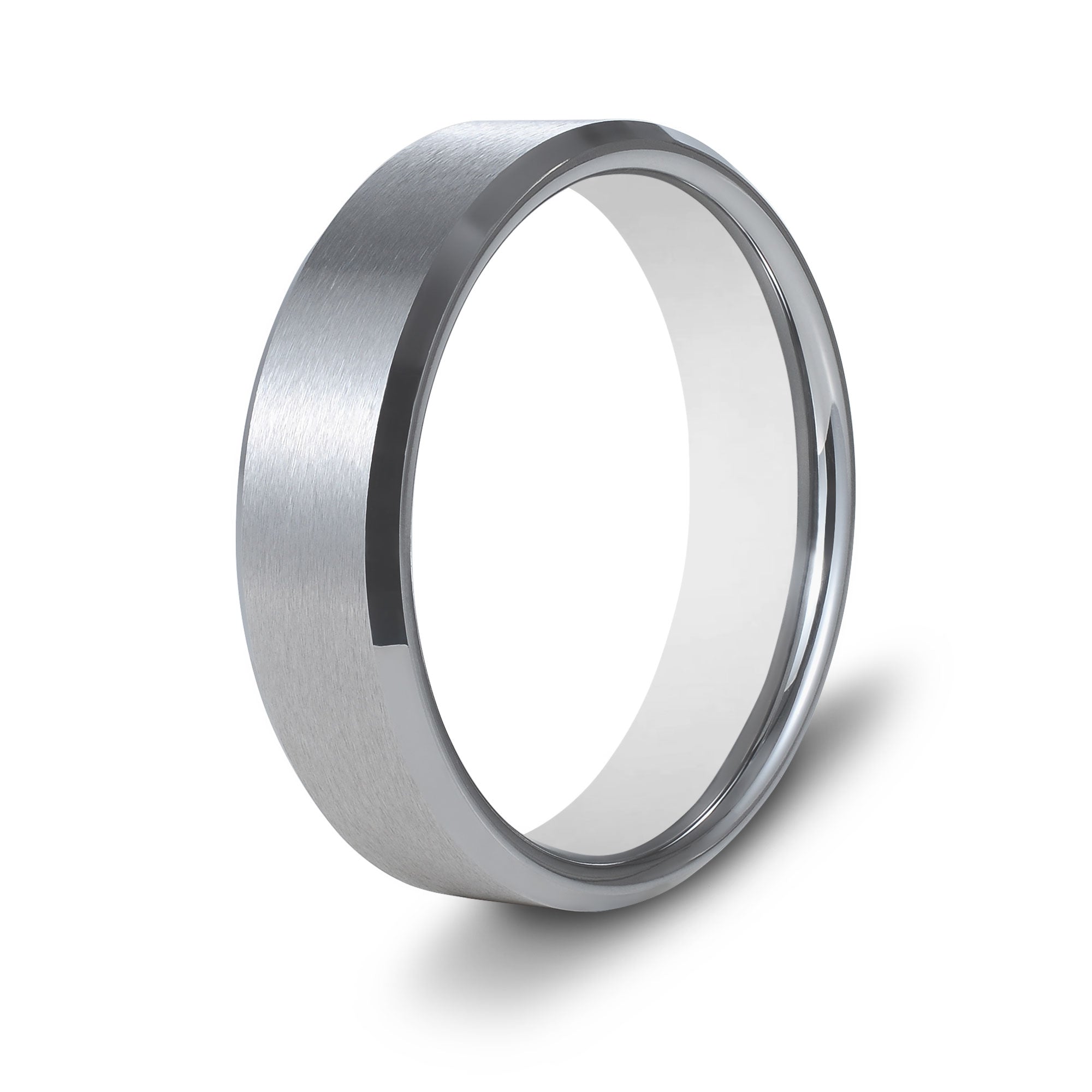 The Silver Knight - Silver 6mm Brushed Tungsten Beveled Ring