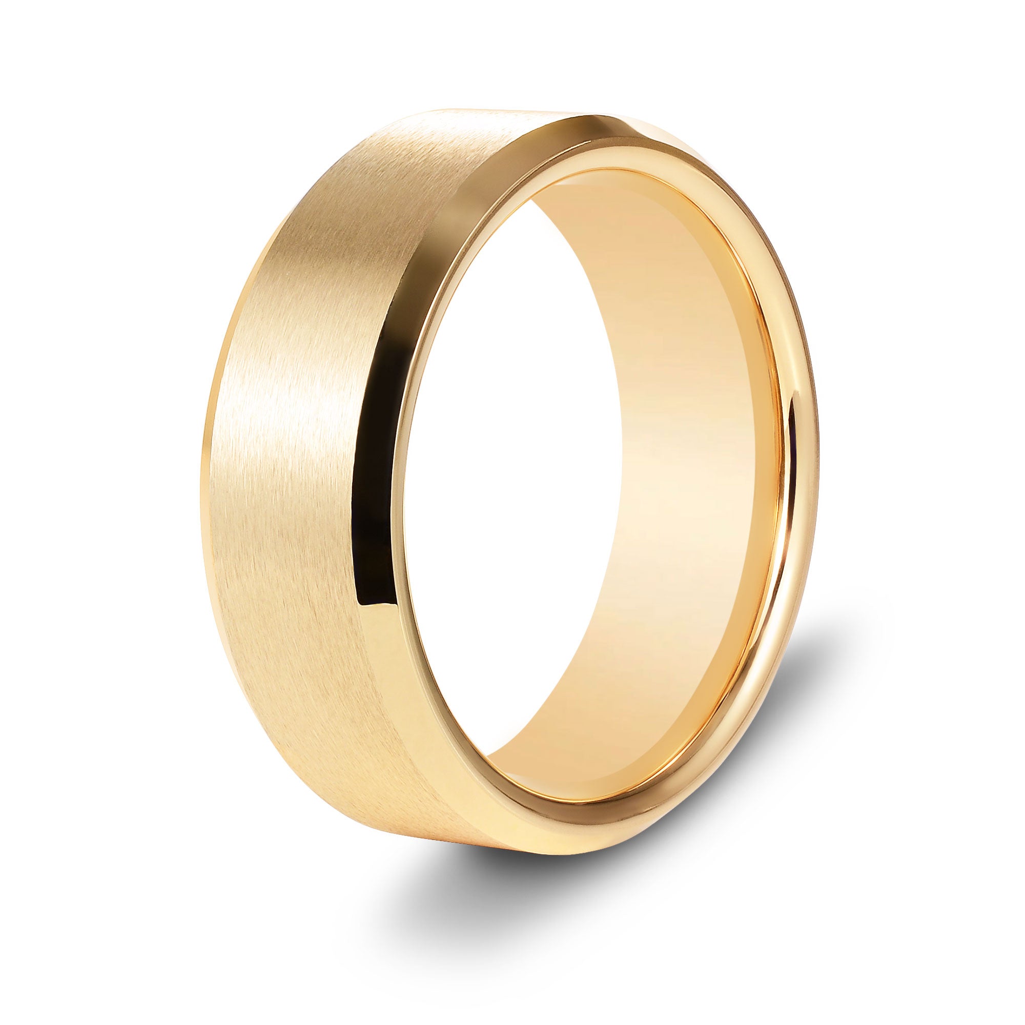 The CEO - Gold Brushed Tungsten Beveled Ring