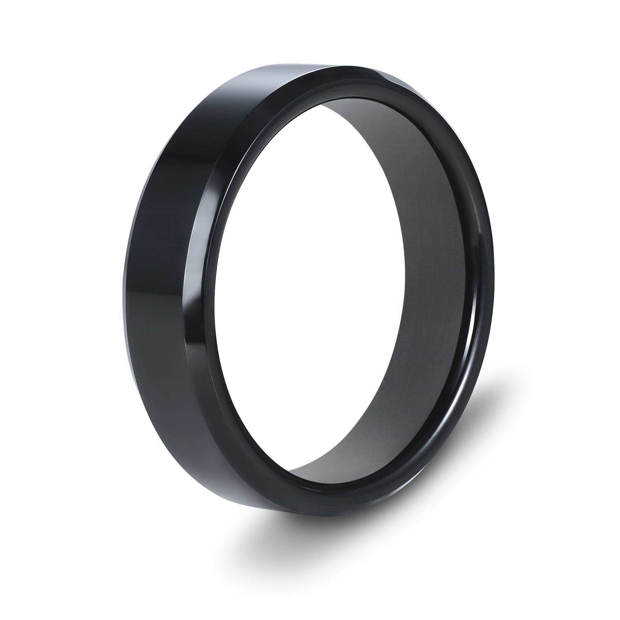 The Raven - Black 6mm Tungsten Gloss Finish Beveled Ring