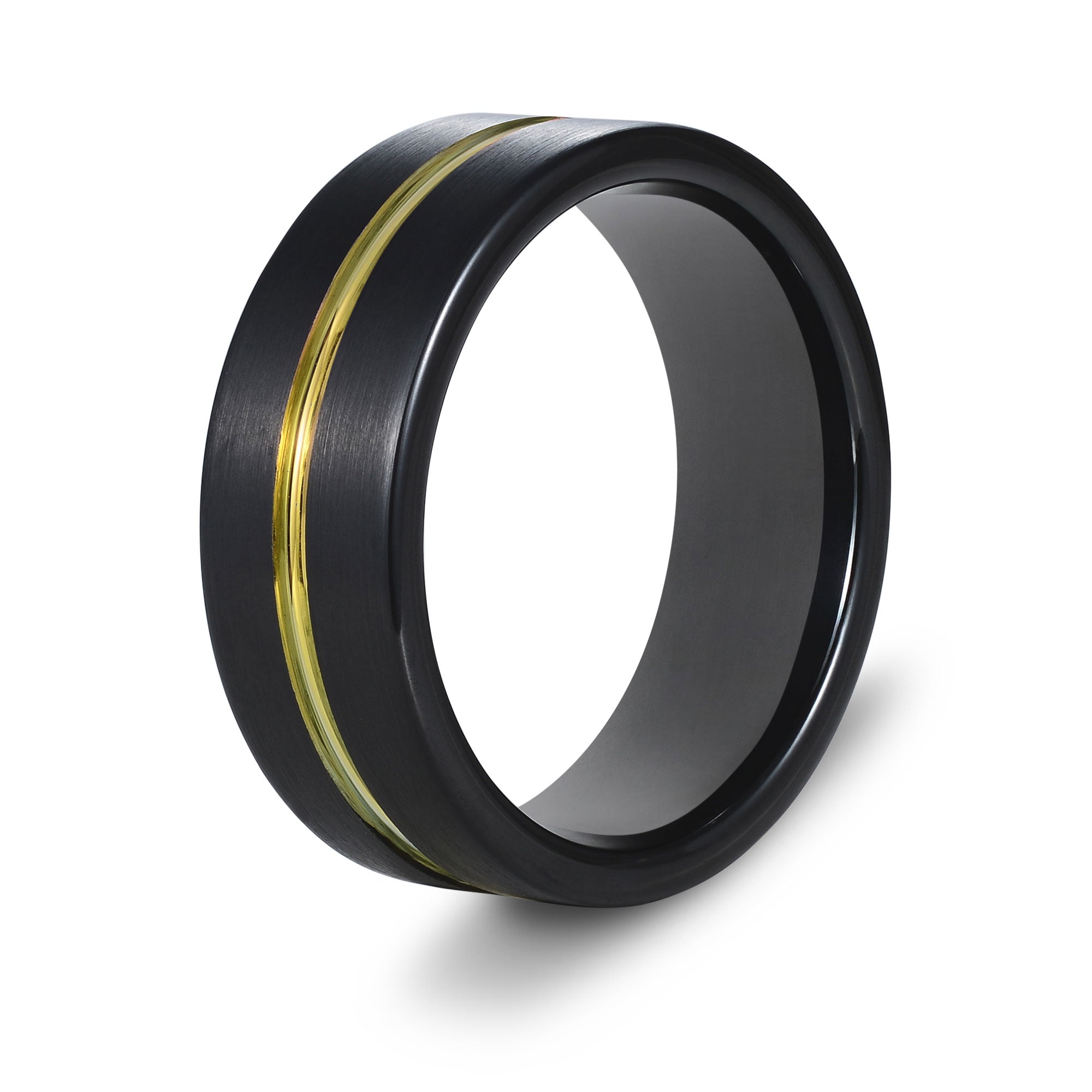 The Protagonist - Black Brushed Yellow Inlay Tungsten Ring