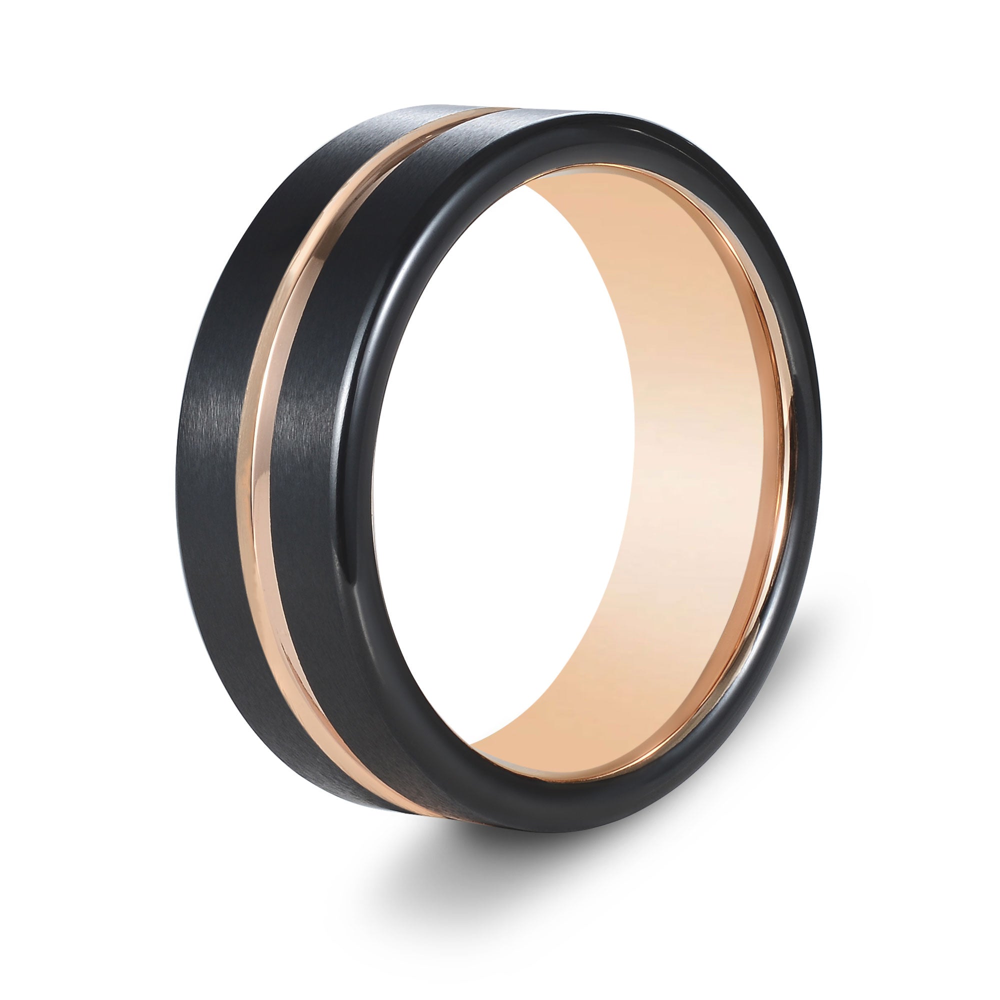 The Victor - Black Brushed Rose Gold Inlay Tungsten Ring