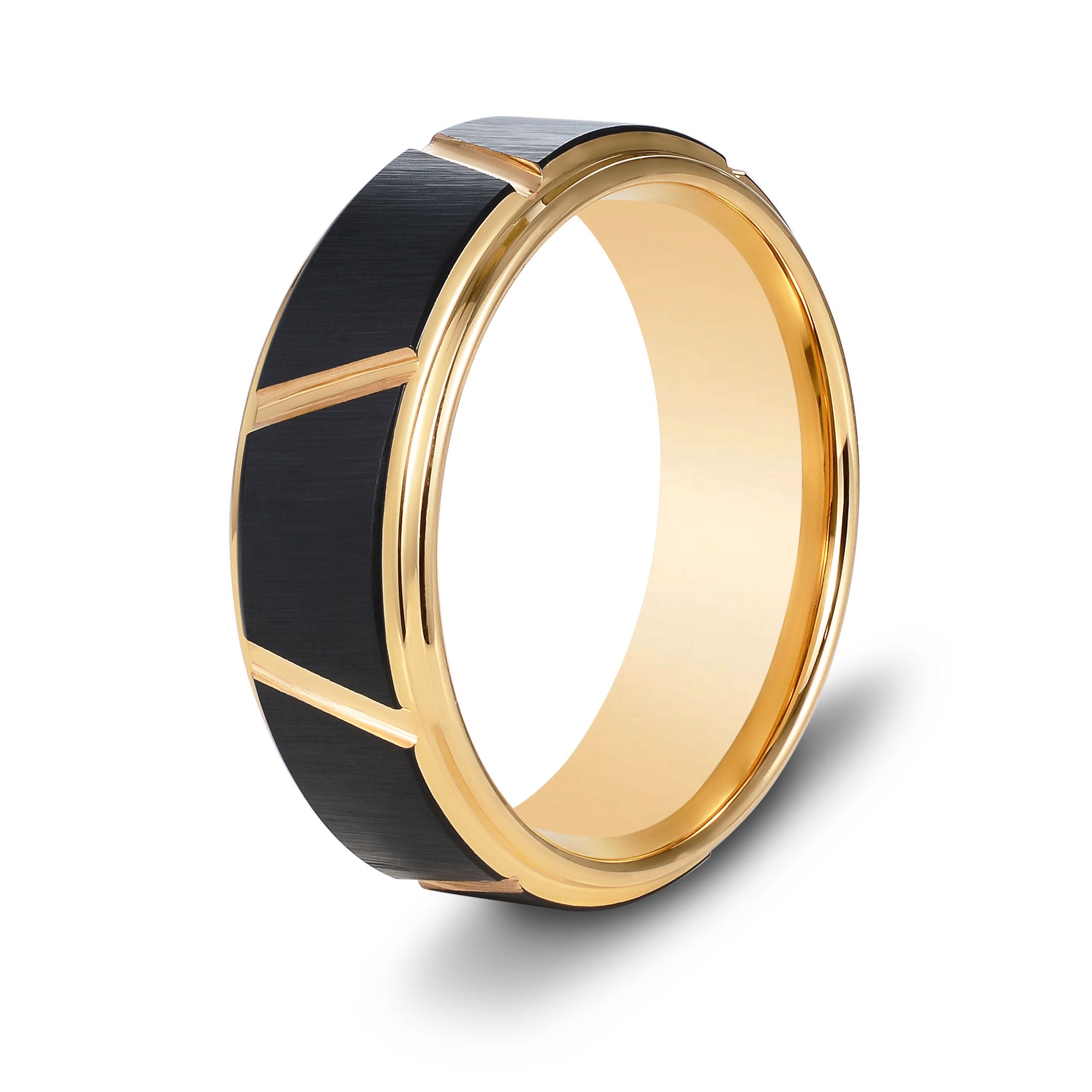 The Panther - Black Brushed Gold Inlay Tungsten Ring