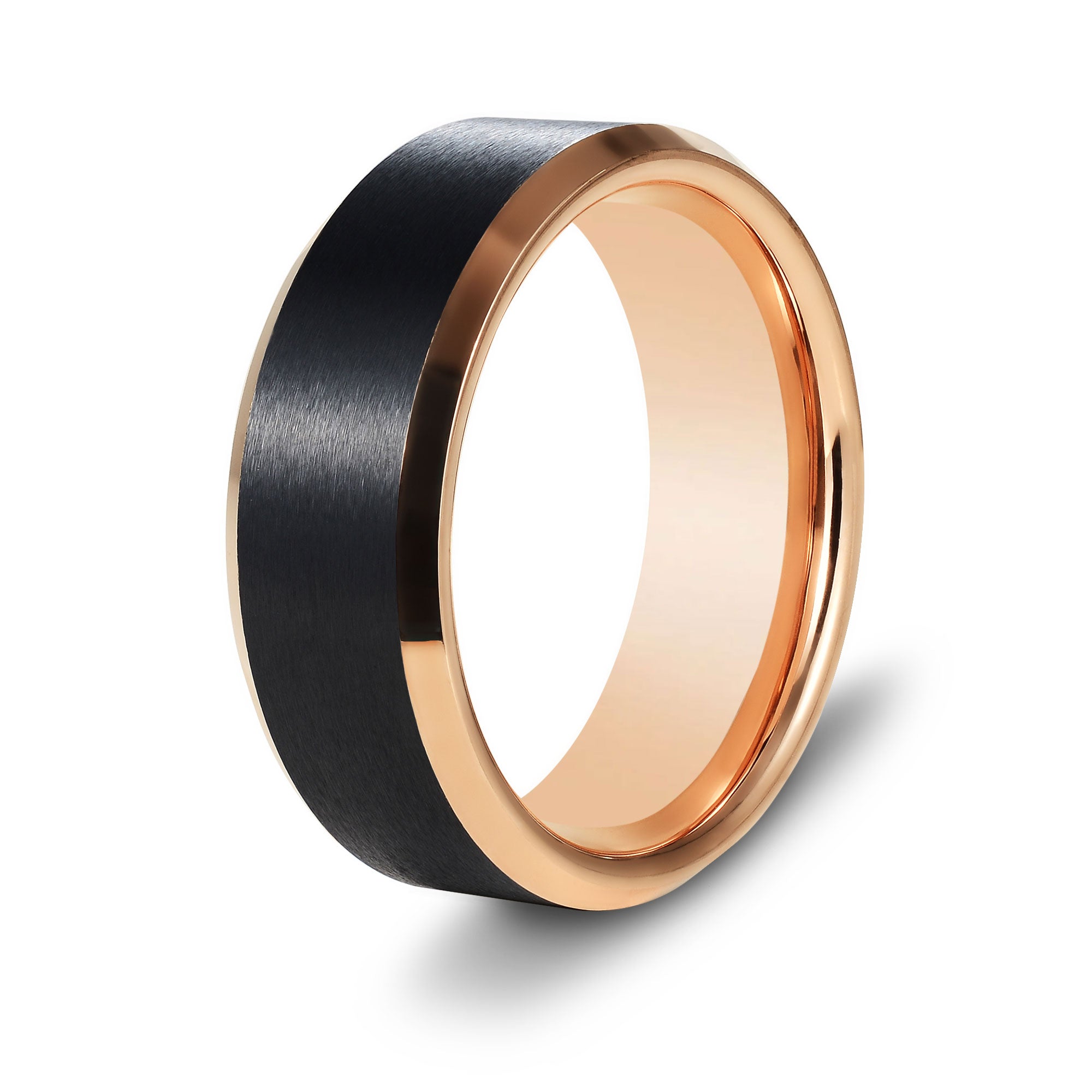 The Lead - Black Brushed Rose Gold Tungsten Beveled Ring