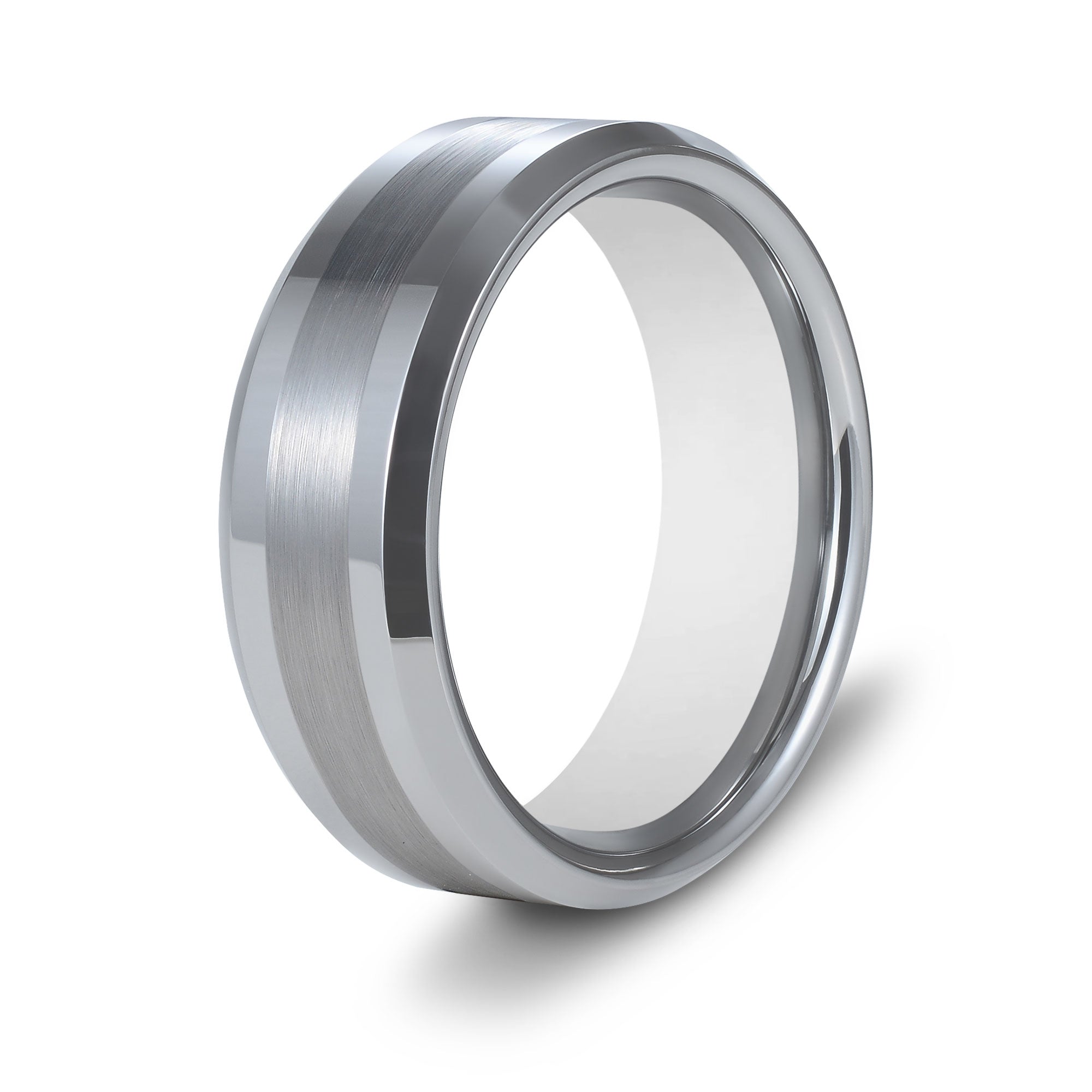 The Grandeur - Silver Brushed Beveled Tungsten Ring