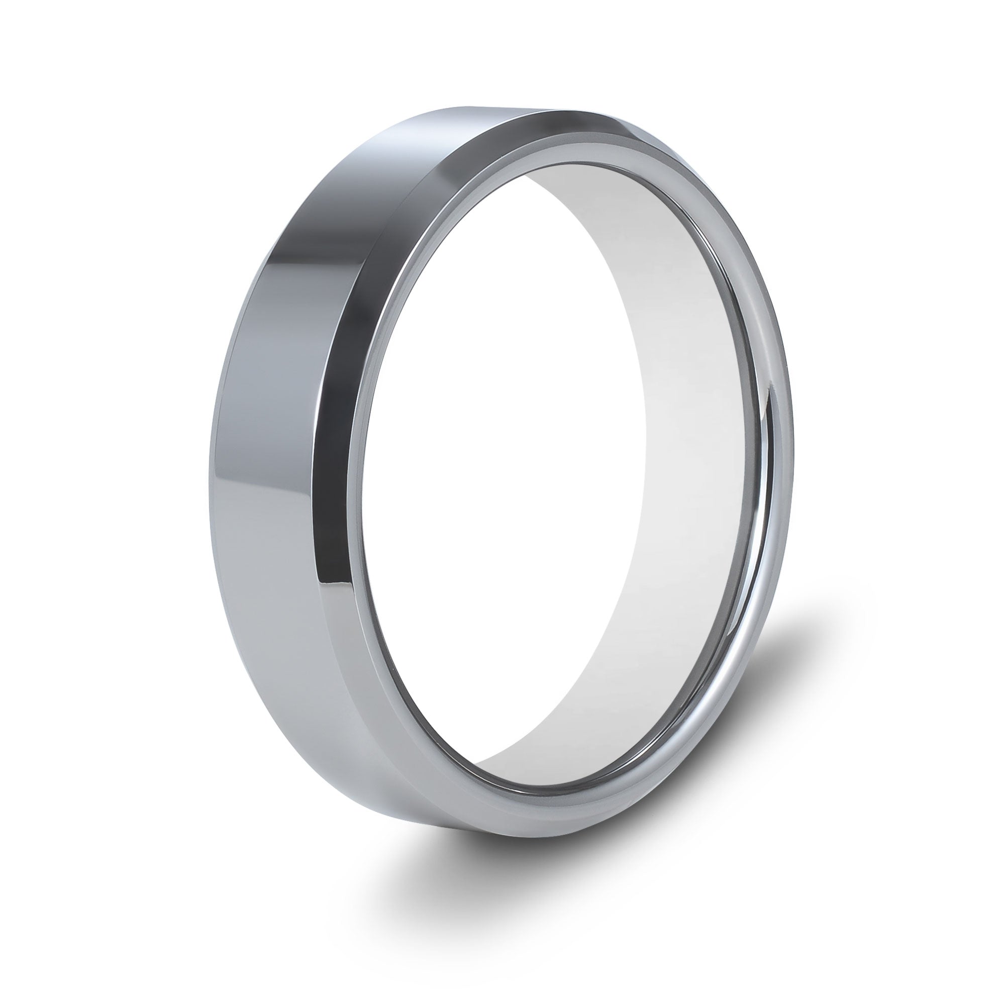 The Modernist - Silver Beveled Gloss Finish Tungsten Ring