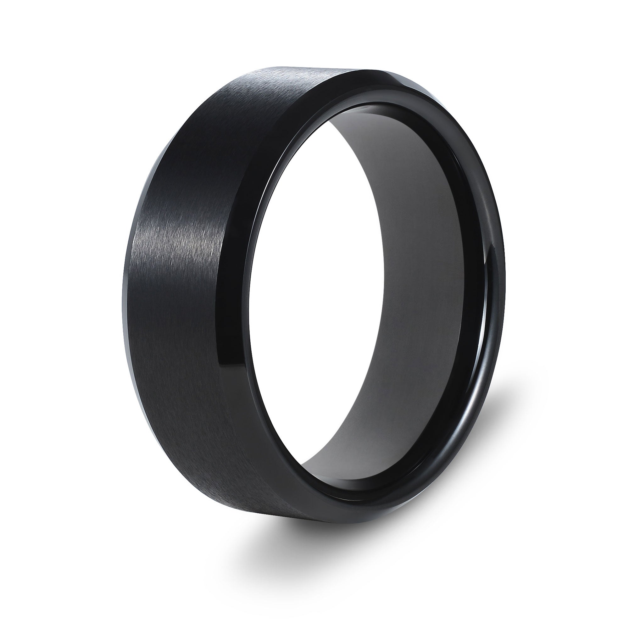 The Darknight - Black 8mm Brushed Tungsten Beveled Ring