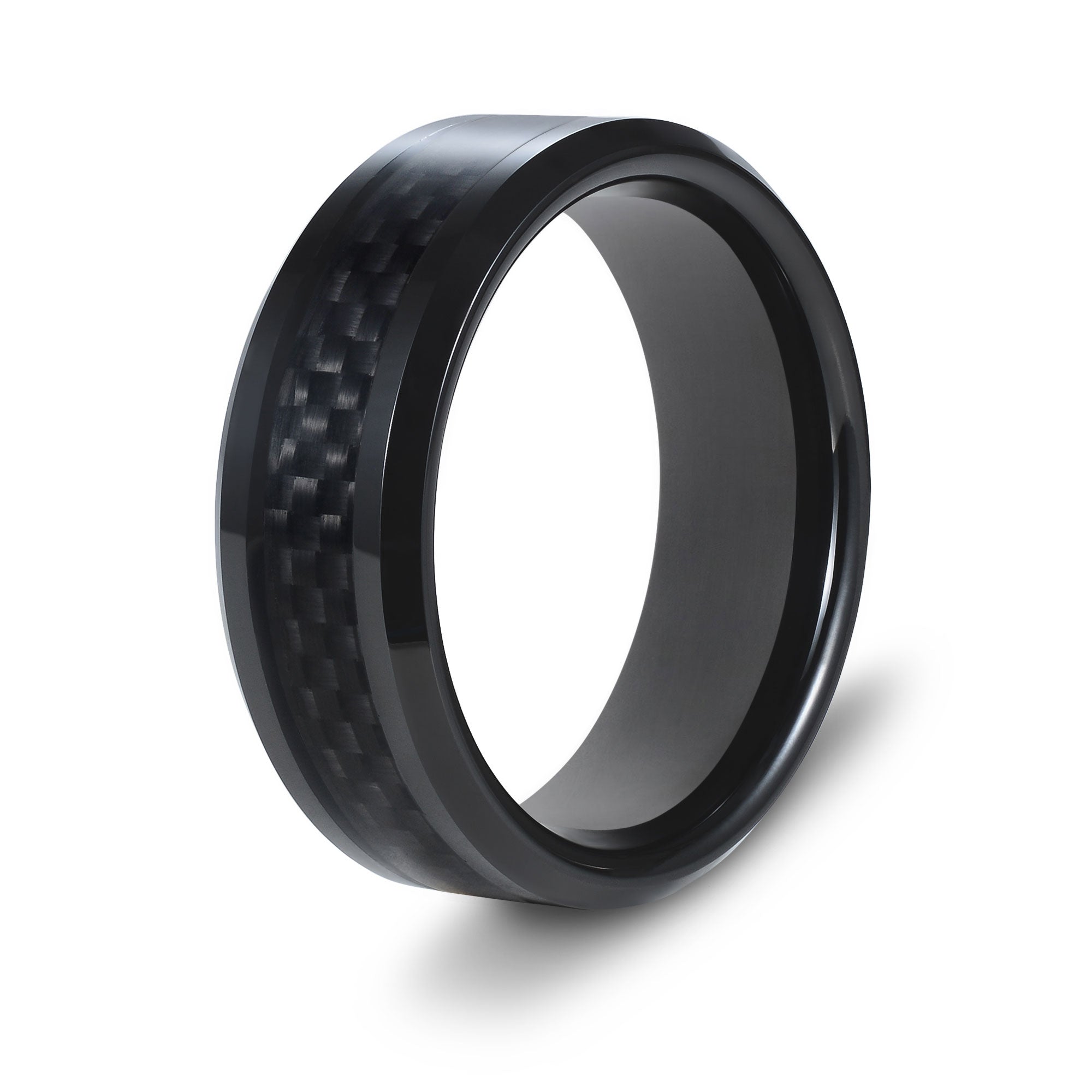The Overlord - Black Carbon Fibre Tungsten Beveled Ring