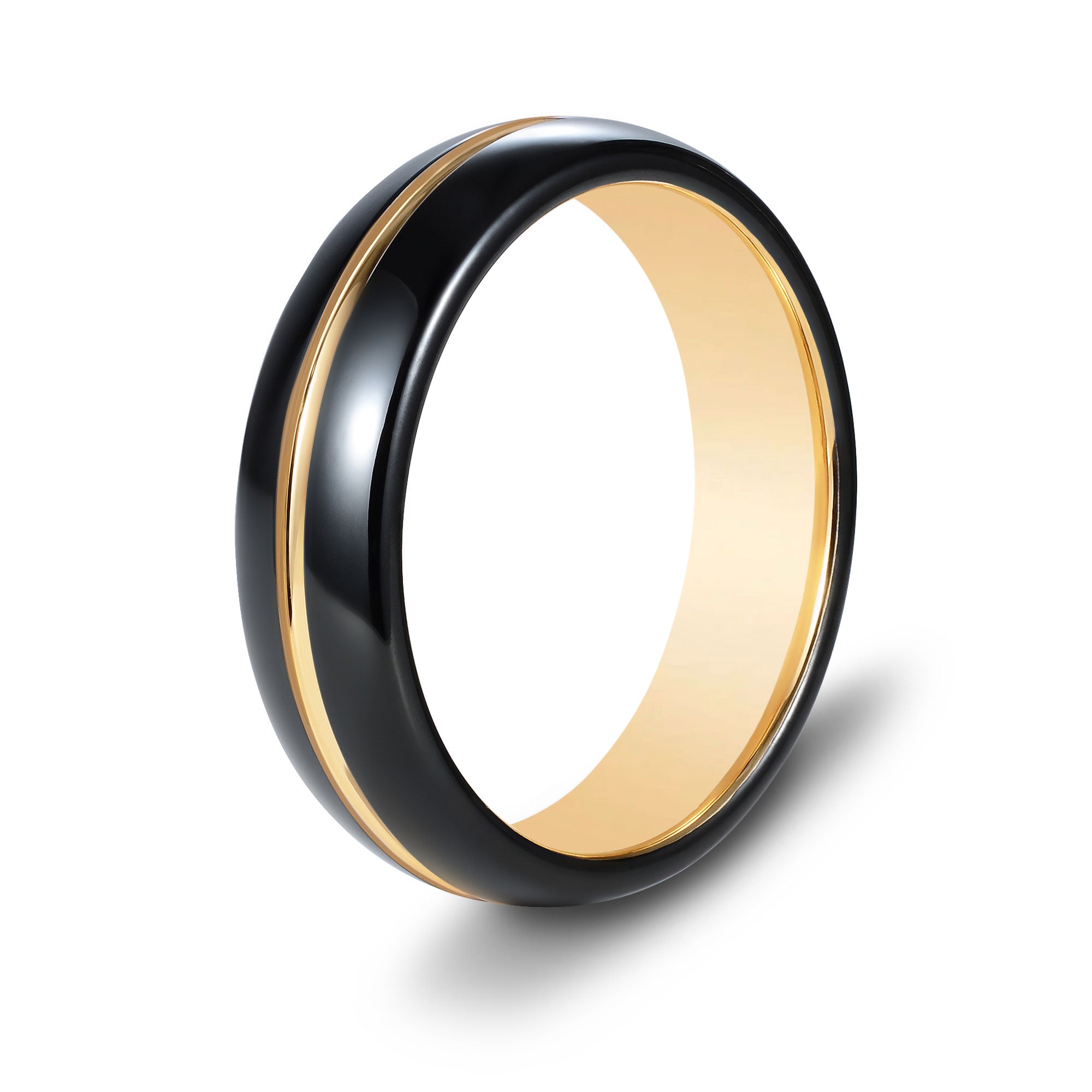 The Harmony - Black Tungsten Gold Inlay Gloss Finish Curved Ring