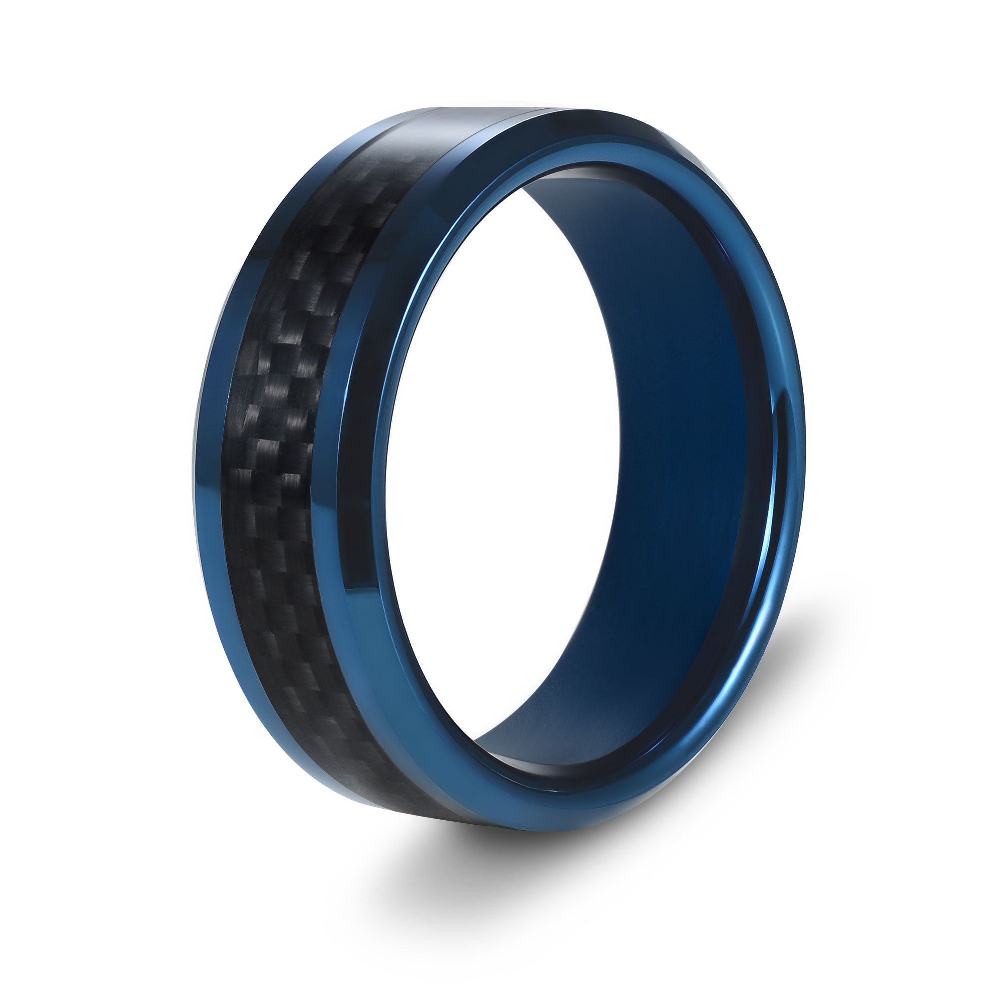 The Novus - Blue Carbon Fibre Tungsten Beveled Ring