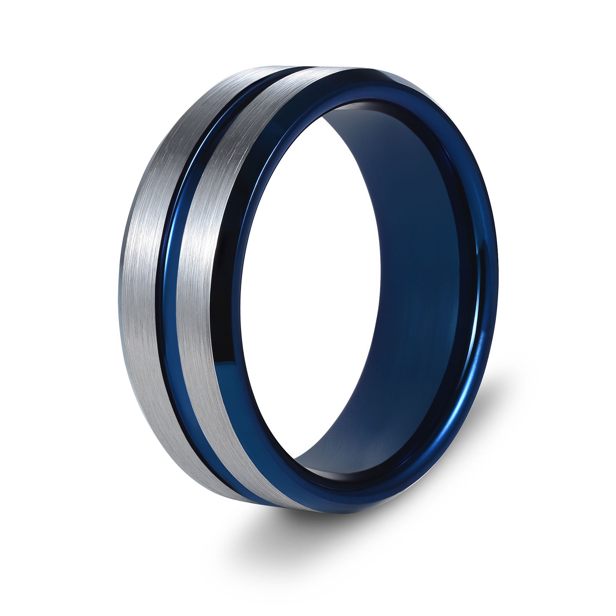The Astronomer - Silver Brushed Blue Inlay Tungsten Ring