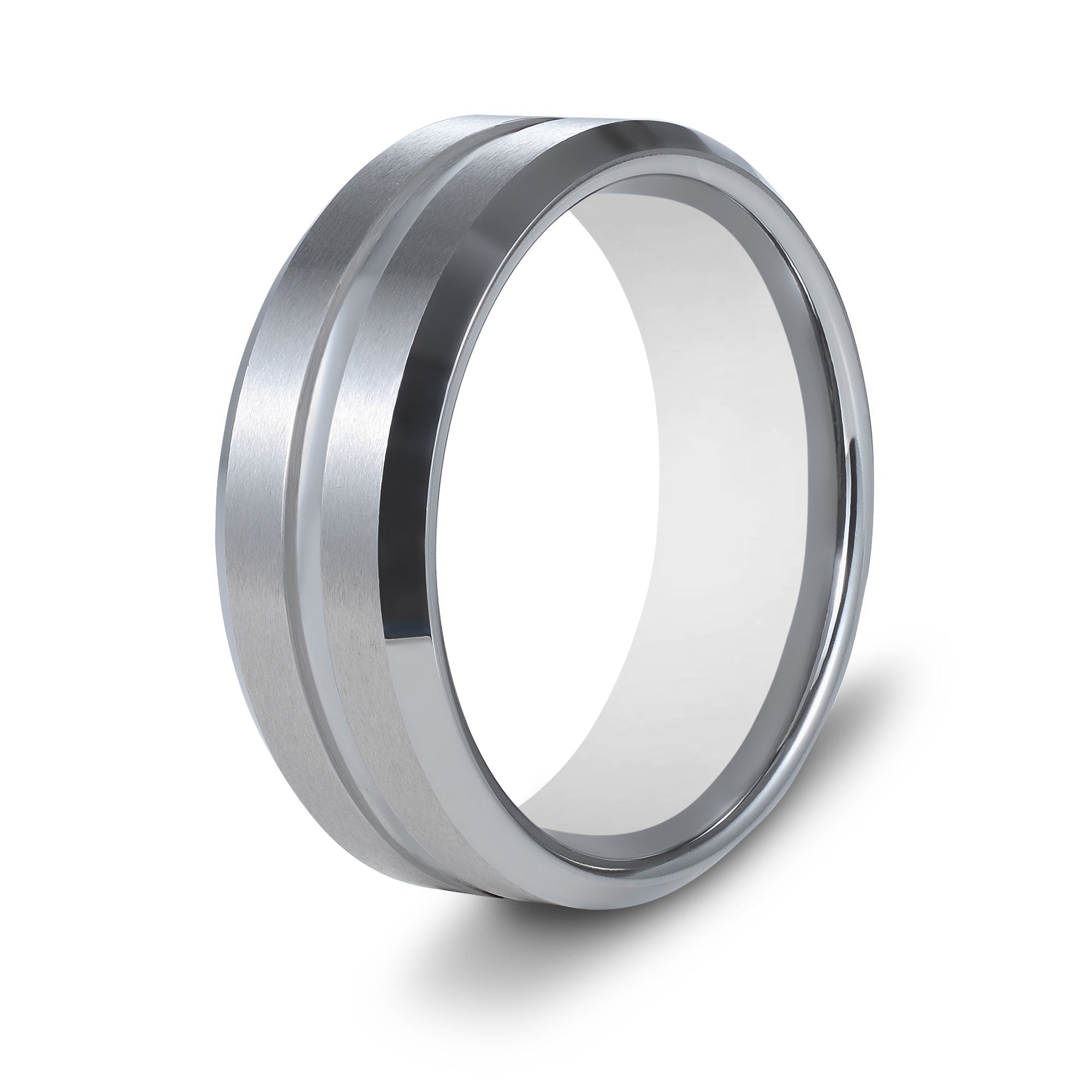 The Monarch - Silver Brushed Beveled Tungsten Ring