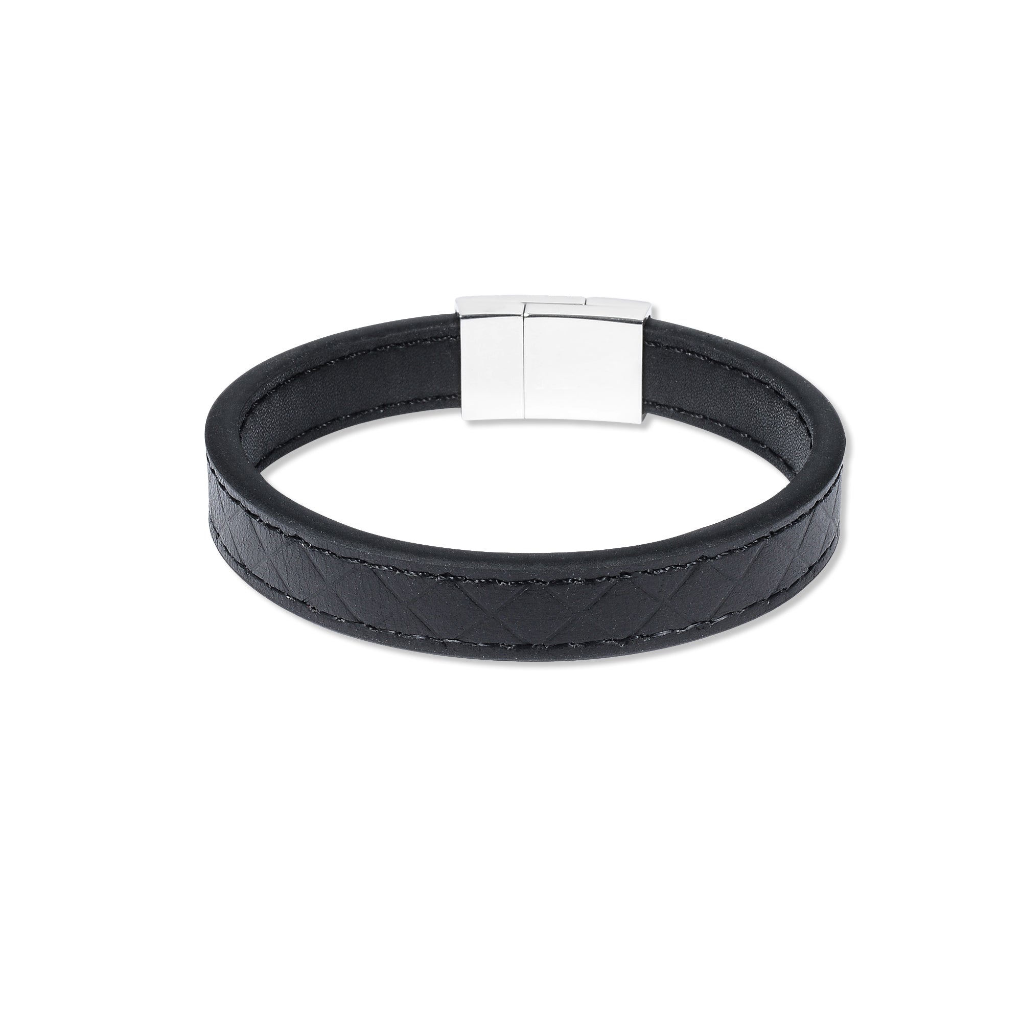 Black Stitched Stainless Steel Bracelet