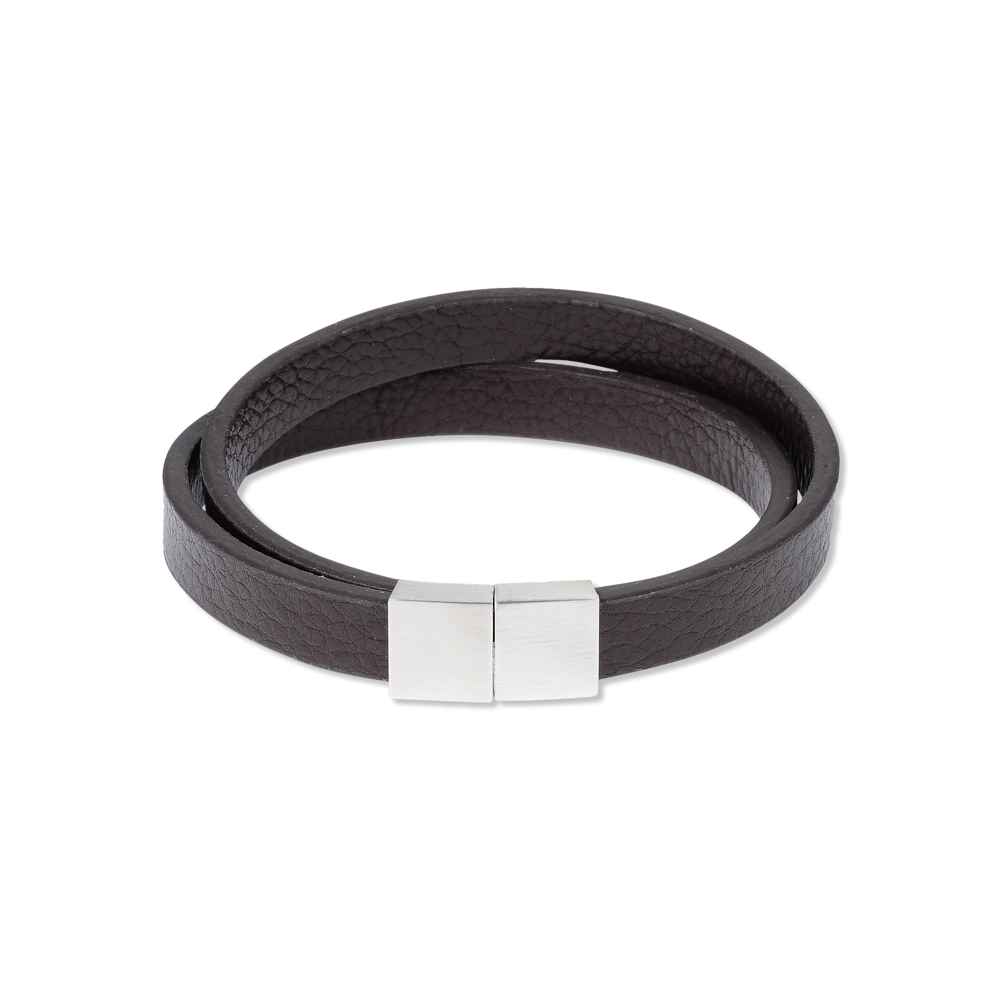 Dark Brown Double Leather Stainless Steel Bracelet
