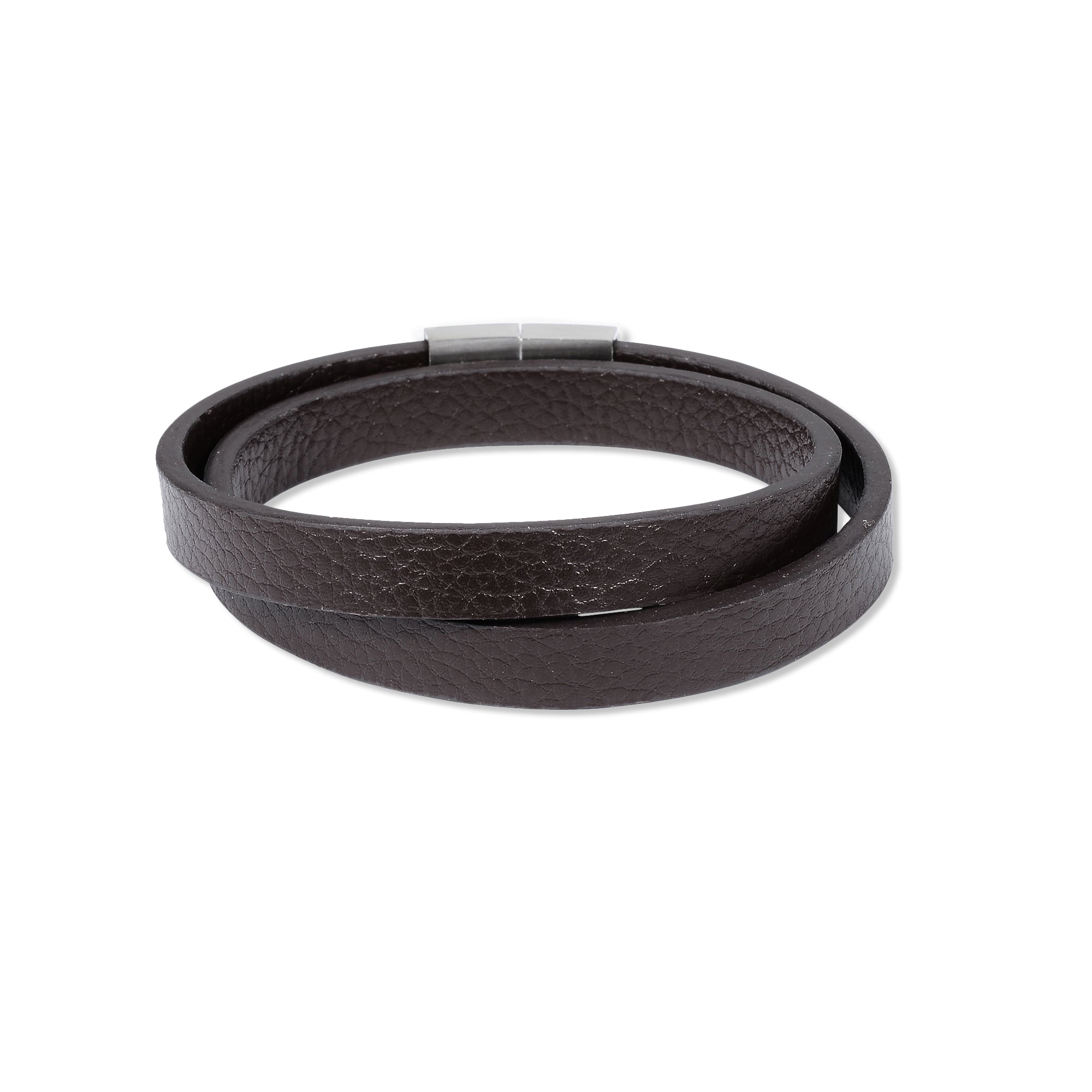 Dark Brown Double Leather Stainless Steel Bracelet